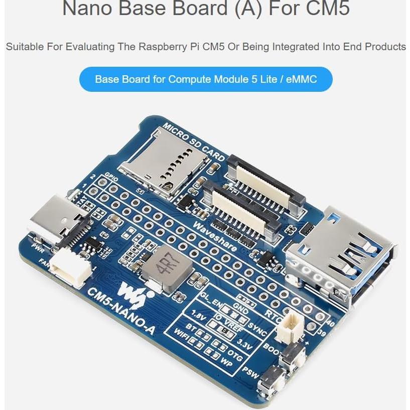 Placa Base Nano (A) Waveshare para Raspberry Pi 5 Lite eMMC