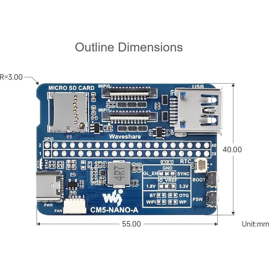 Placa Base Nano (A) Waveshare para Raspberry Pi 5 Lite eMMC