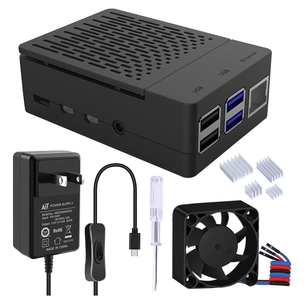 Caja GeeekPi para Raspberry Pi 4B con Ventilador y Fuente 5V 3.6A