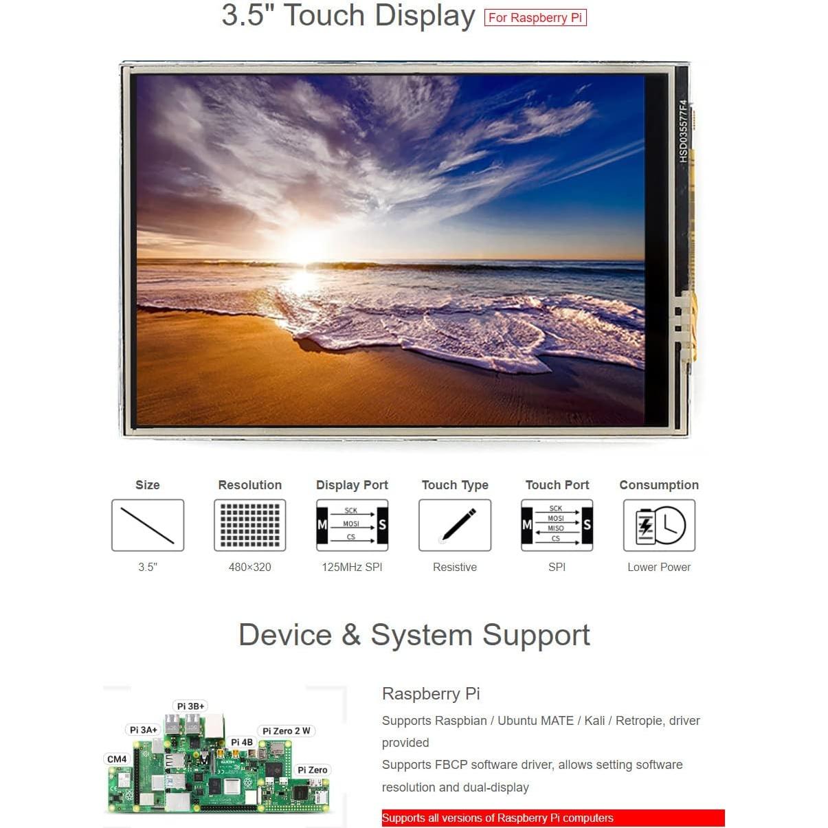Pantalla táctil resistiva 3.5" Waveshare para Raspberry Pi