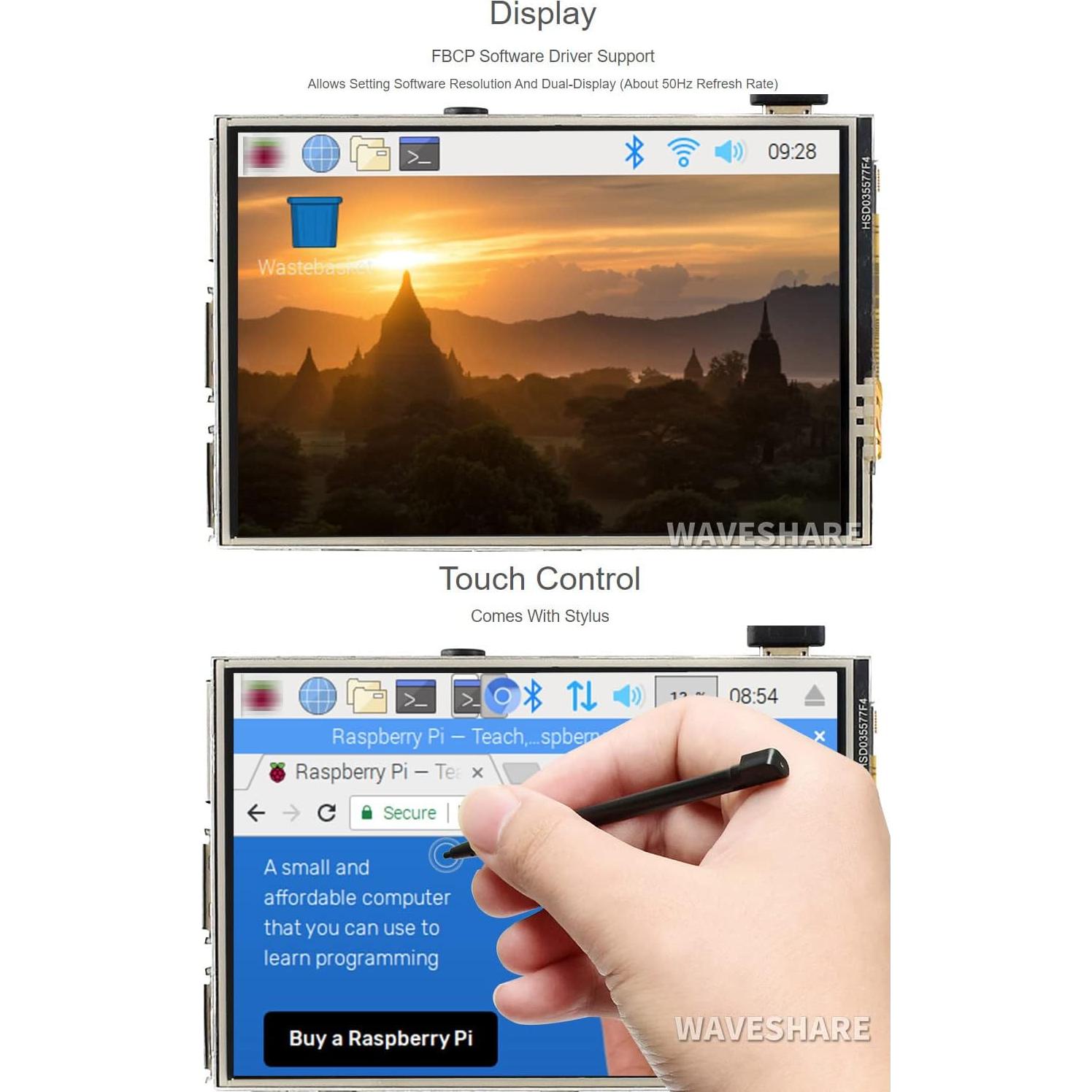 Pantalla táctil resistiva 3.5" Waveshare para Raspberry Pi