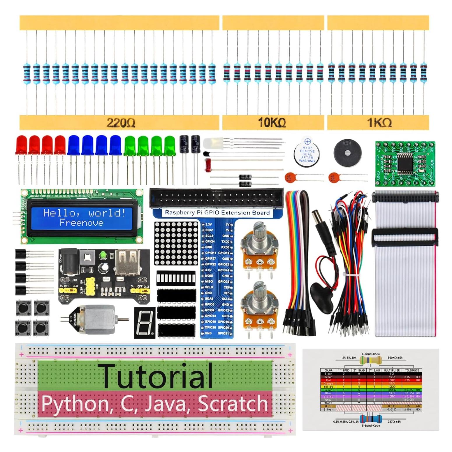 Kit de Inicio FREENOVE para Raspberry Pi 5/4B/3B+ - 164 Artículos