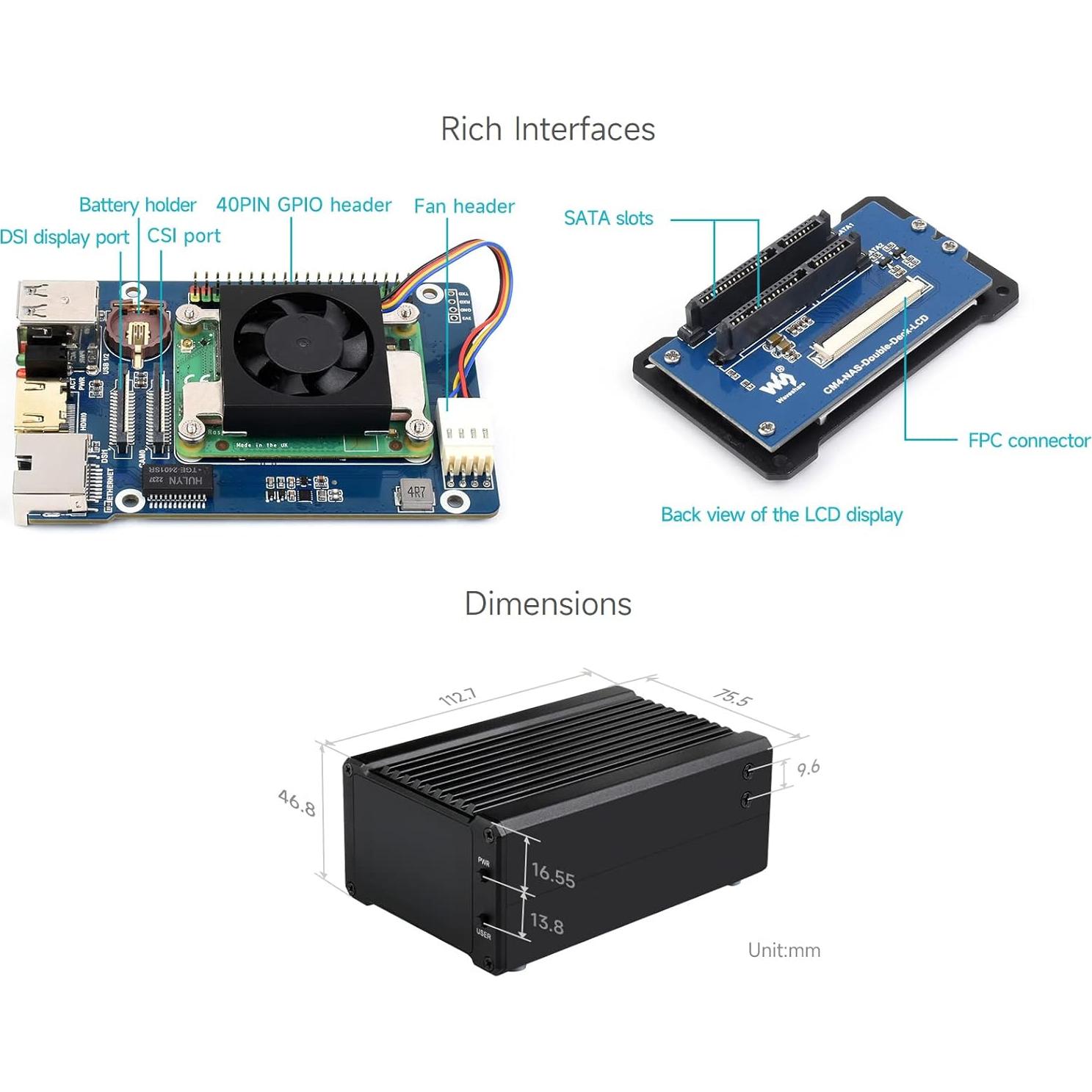 Mini Computadora Todo en Uno Waveshare CM4-NAS 0.60 kg