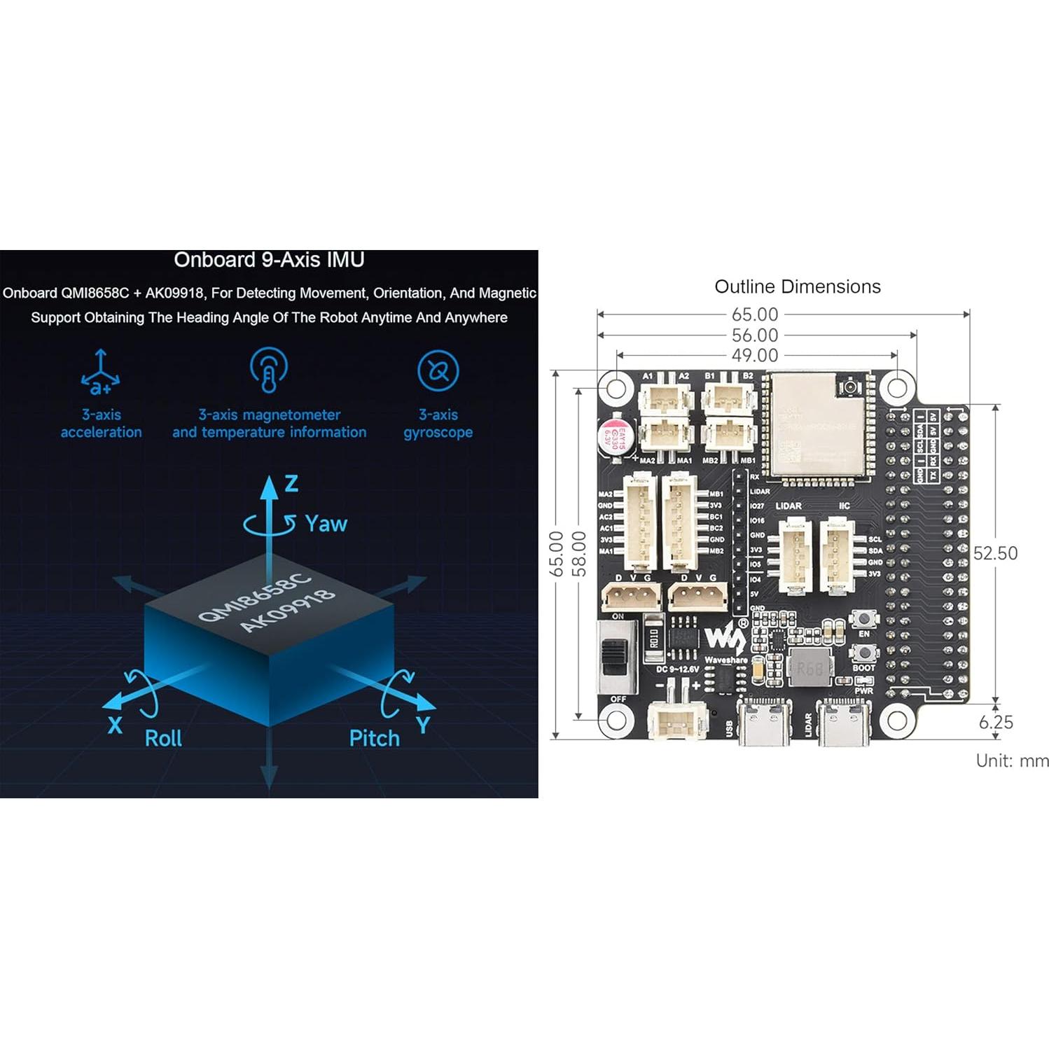 Placa de Control Multifuncional Waveshare ESP32 para Robots