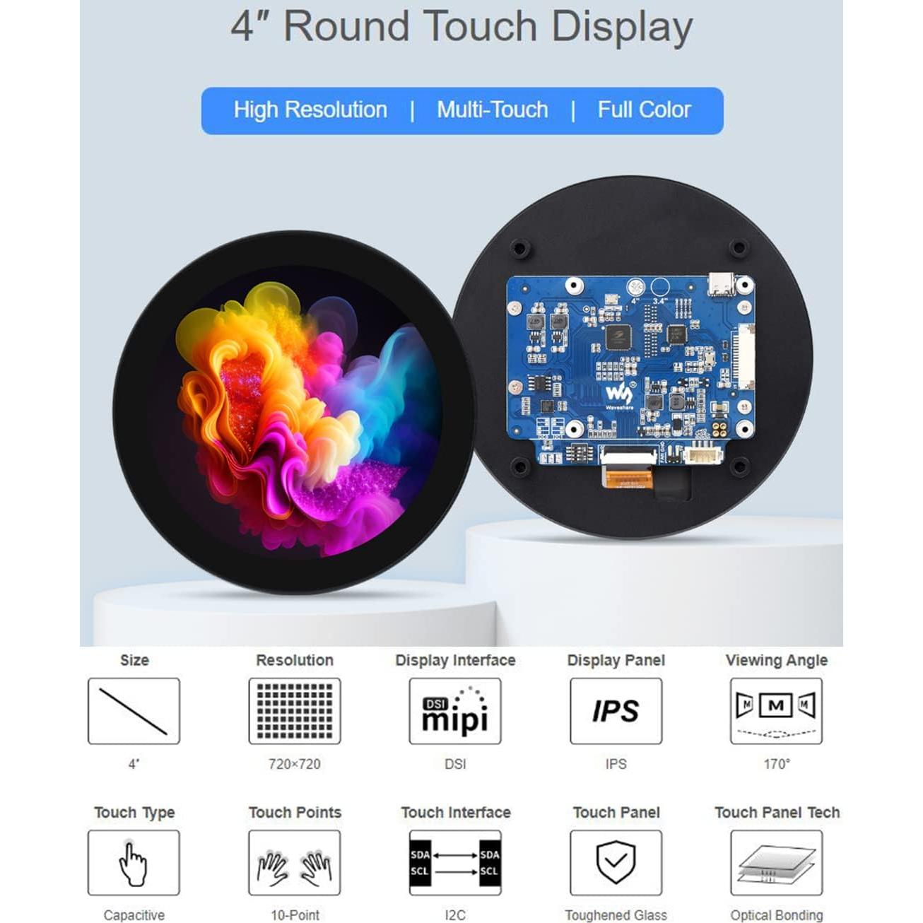 Pantalla Táctil Redonda DSI 10 Puntos 4" IPS UeeKKoo 720x720