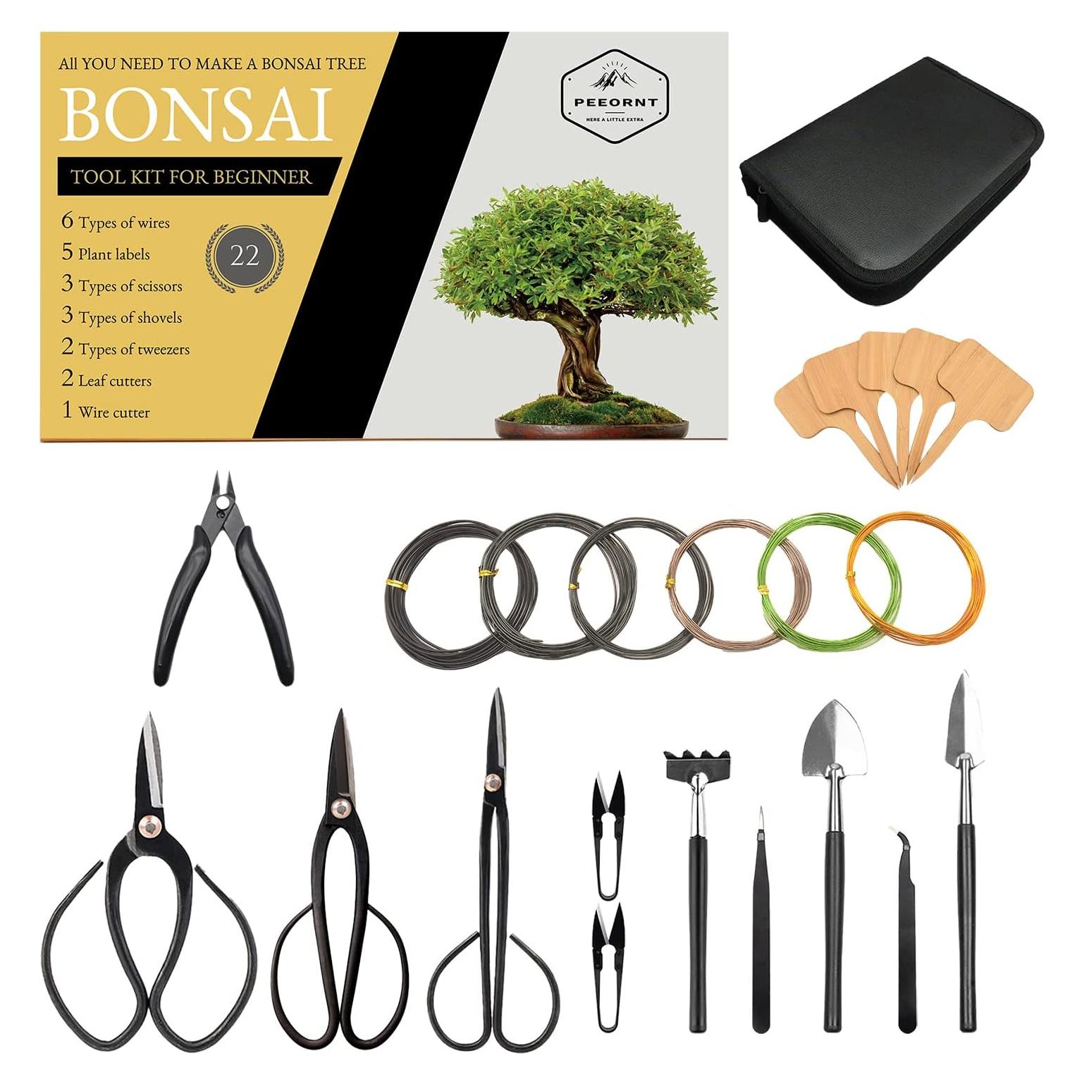 Kit de Herramientas para Bonsai PEEORNT 22 Pcs Acero Carbono