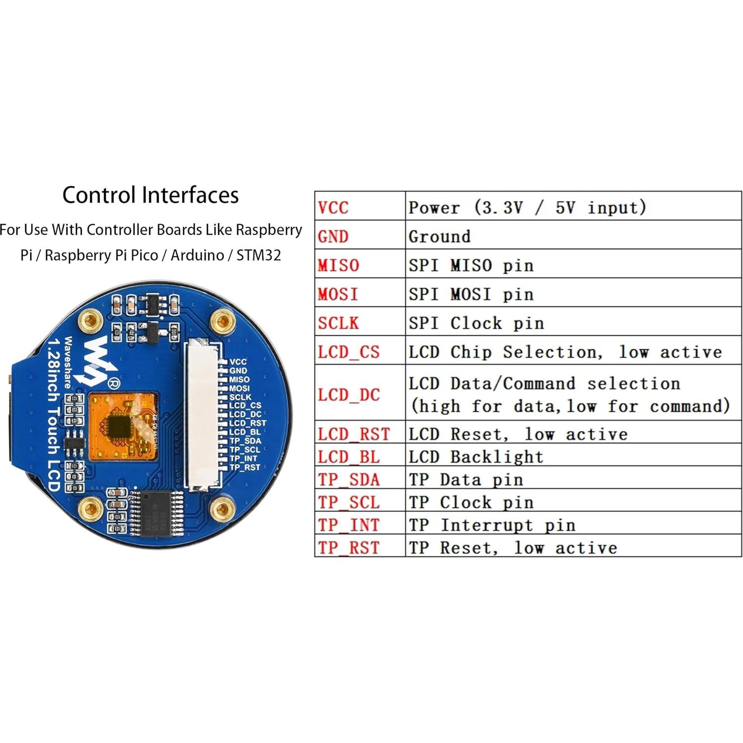 Módulo LCD Táctil 1.28" Waveshare 240x240 IPS Capacitivo