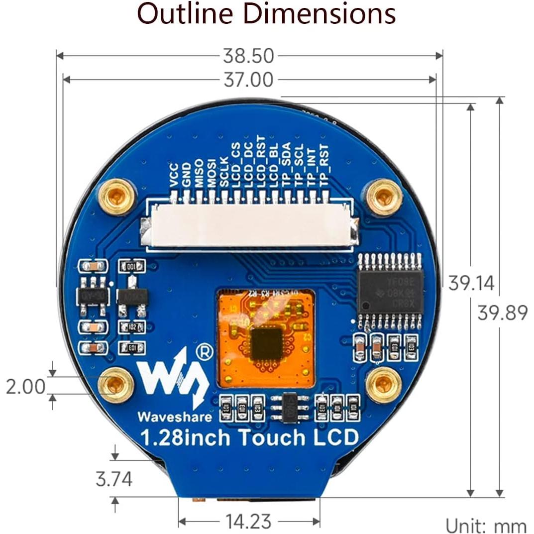 Módulo LCD Táctil 1.28" Waveshare 240x240 IPS Capacitivo