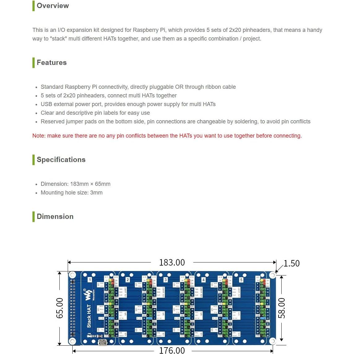 Kit de Expansión I/O Waveshare Stack HAT para Raspberry Pi