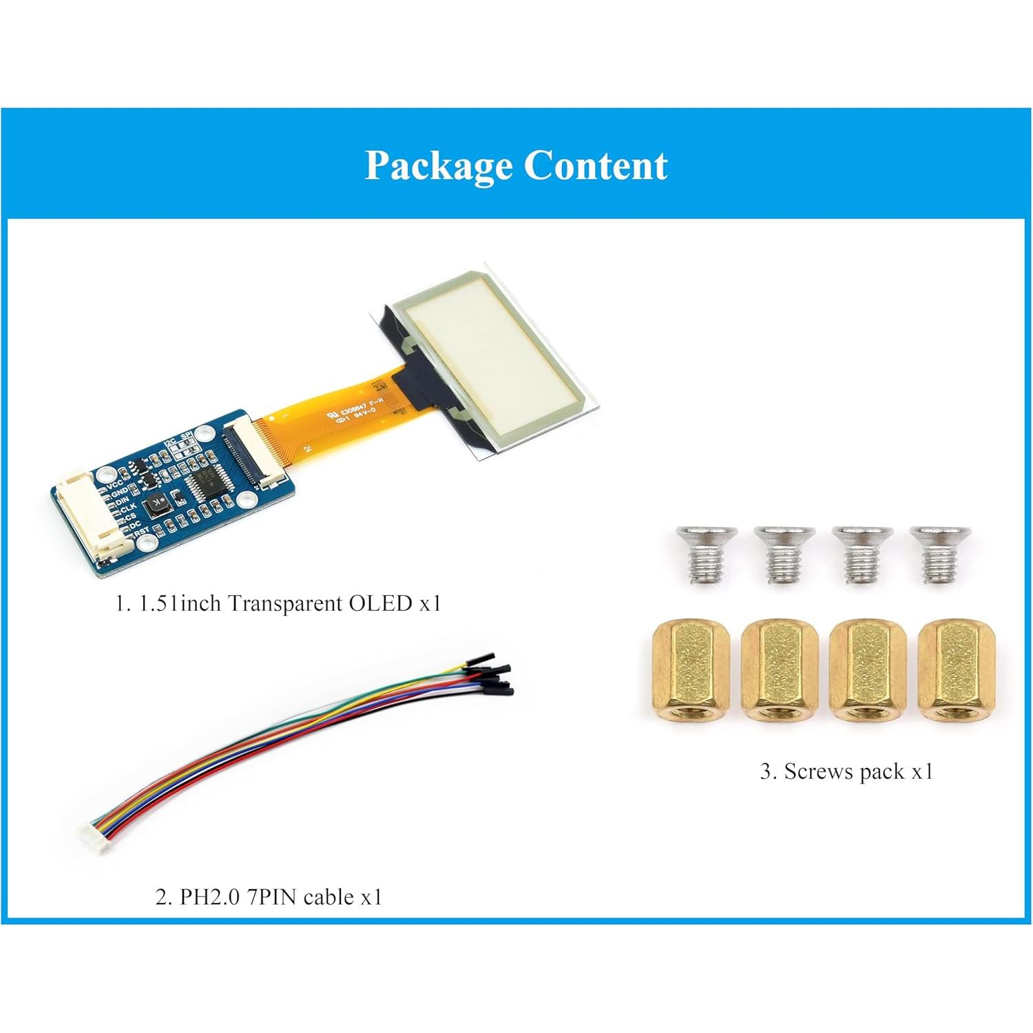 Pantalla OLED Transparente 1.51" UeeKKoo 128x64 SPI/I2C