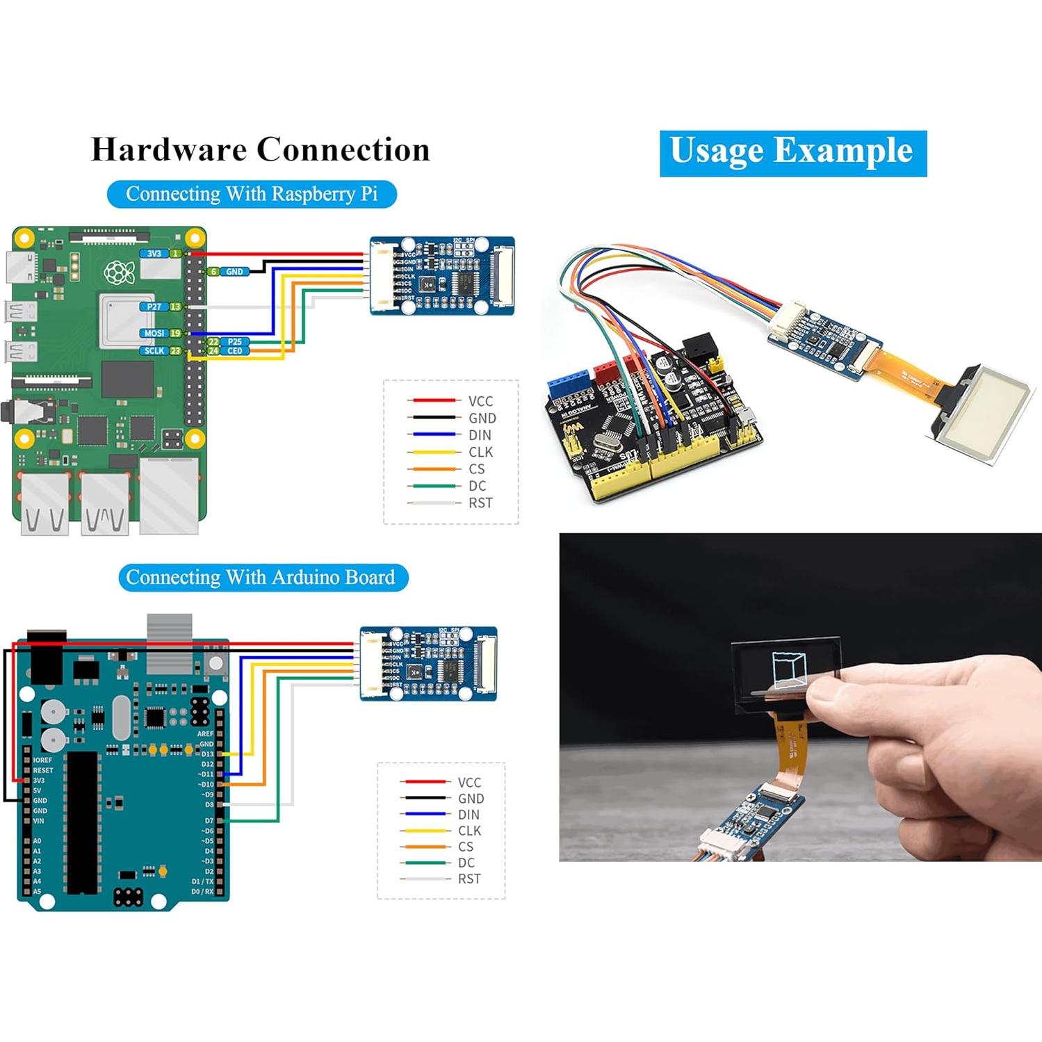 Pantalla OLED Transparente 1.51" UeeKKoo 128x64 SPI/I2C