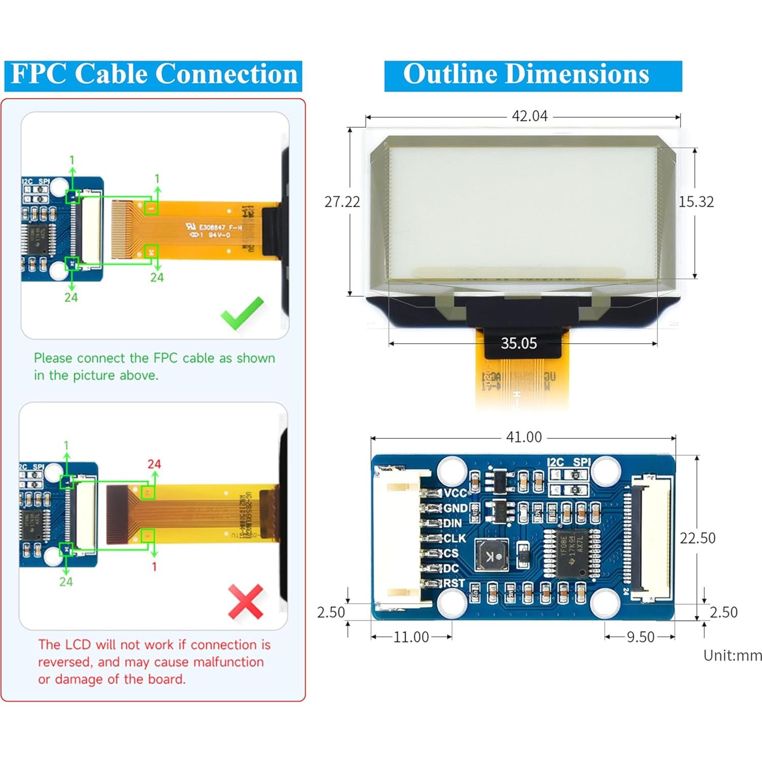 Pantalla OLED Transparente 1.51" UeeKKoo 128x64 SPI/I2C
