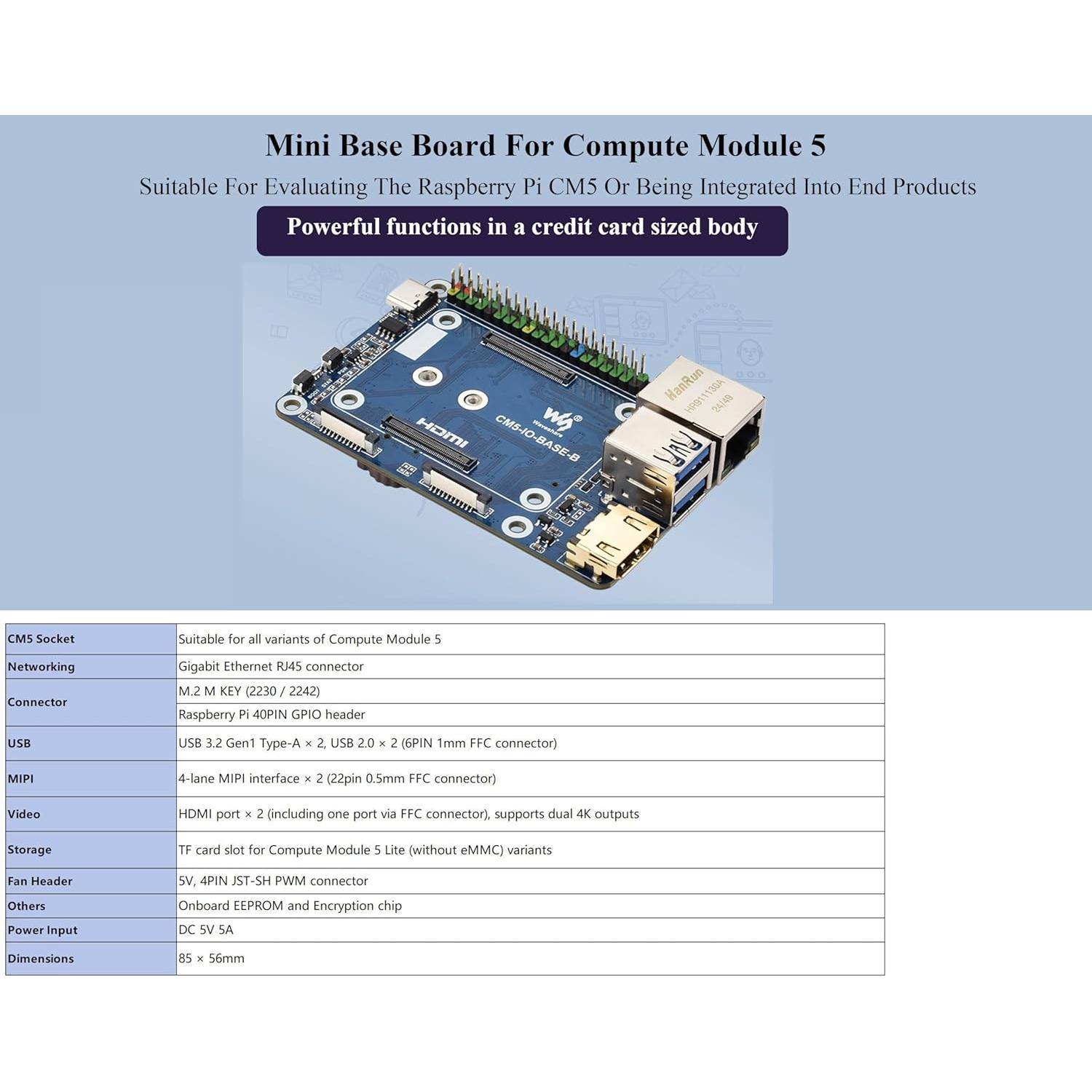 Mini Placa Base UeeKKoo CM5-IO-BASE-B para Raspberry Pi 5