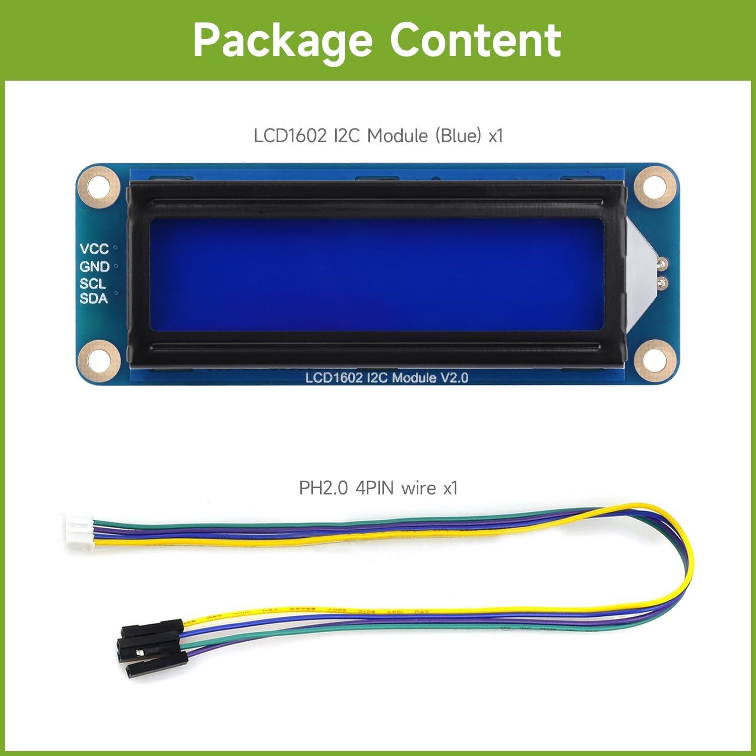 Módulo LCD1602 I2C Waveshare Azul 32 Caracteres 3.3V/5V