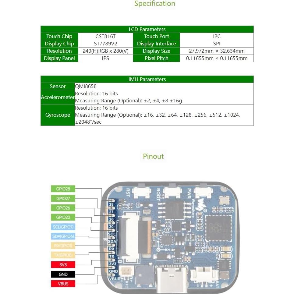 Placa de desarrollo Waveshare RP2040 con LCD táctil 1.69"