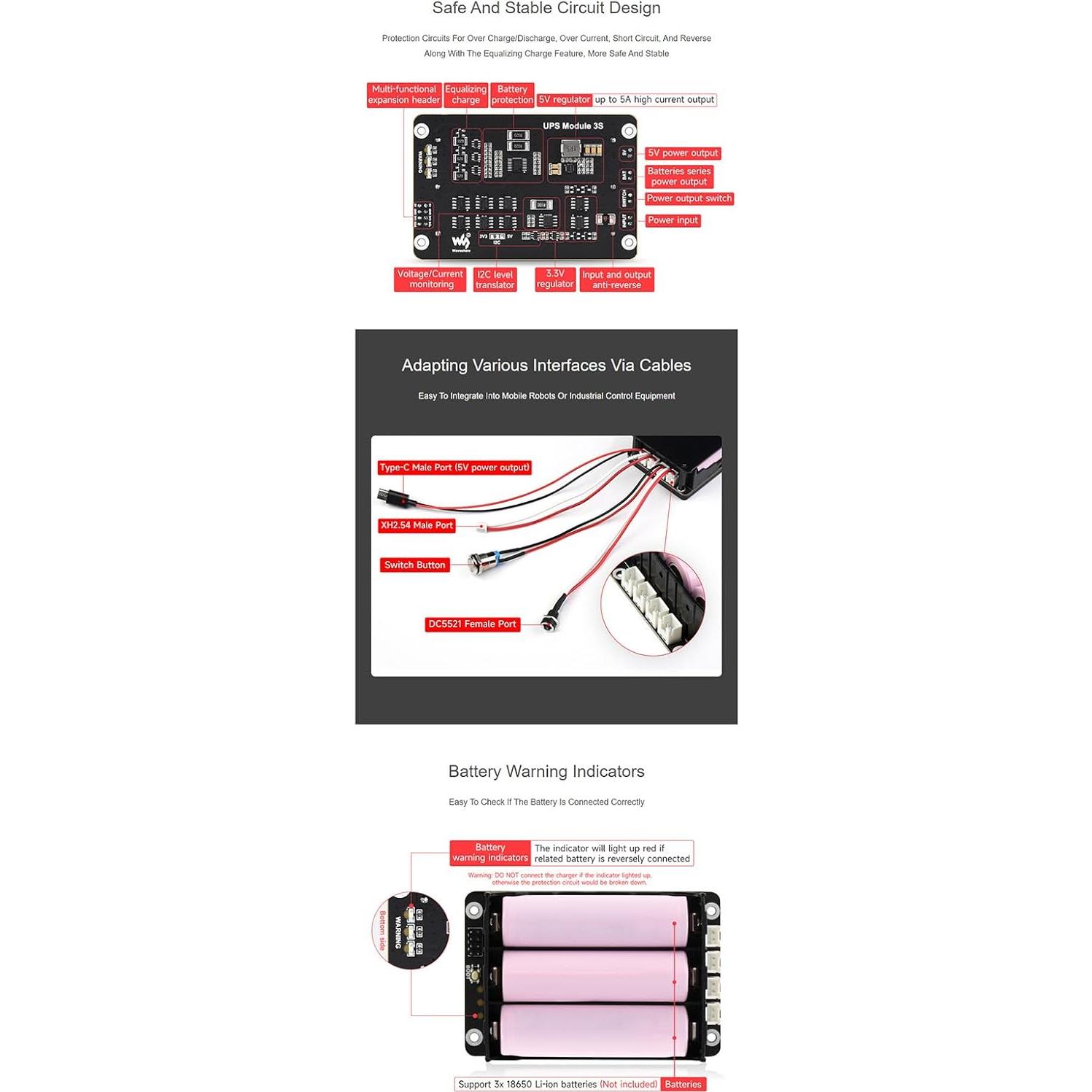 Módulo UPS iiunius 3S 5V 5A para Raspberry Pi y Jetson Nano