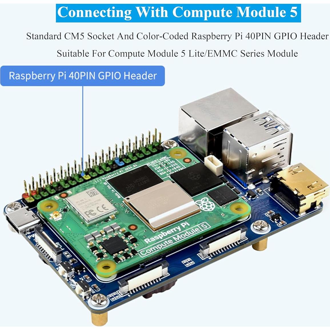 Mini Base Board UeeKKoo para Raspberry Pi CM5 con GPIO 40PIN