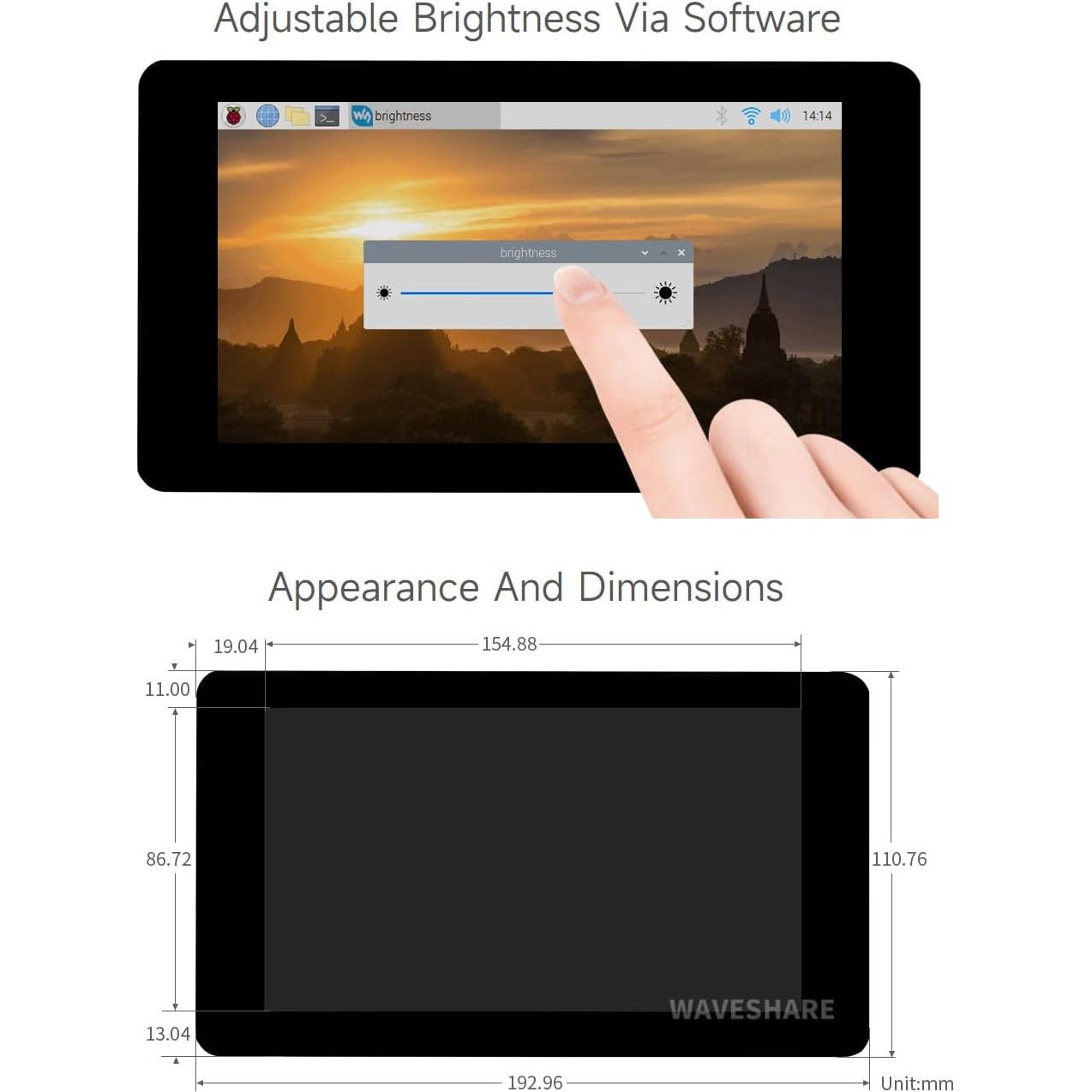 Pantalla Táctil Capacitiva 7" Waveshare 800x480 DSI Raspberry Pi