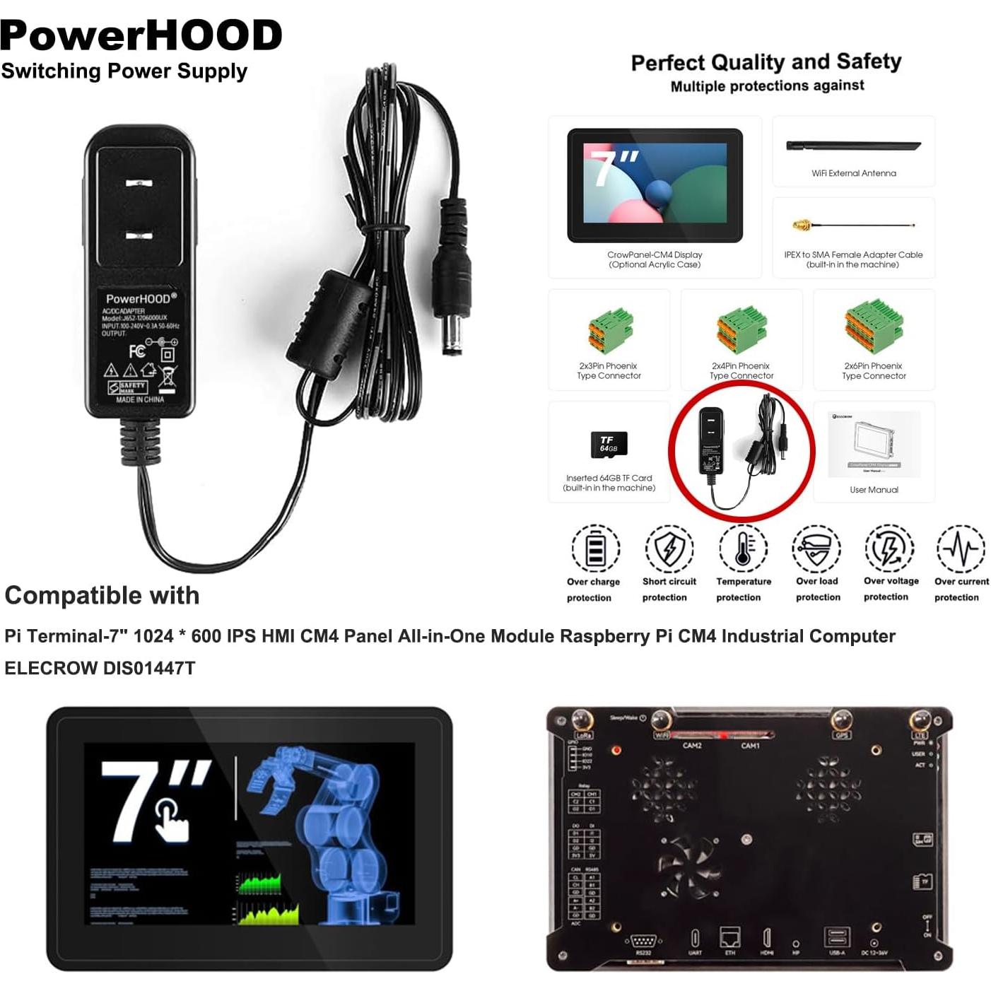Adaptador de corriente 12V PowerHOOD para Raspberry Pi CM4