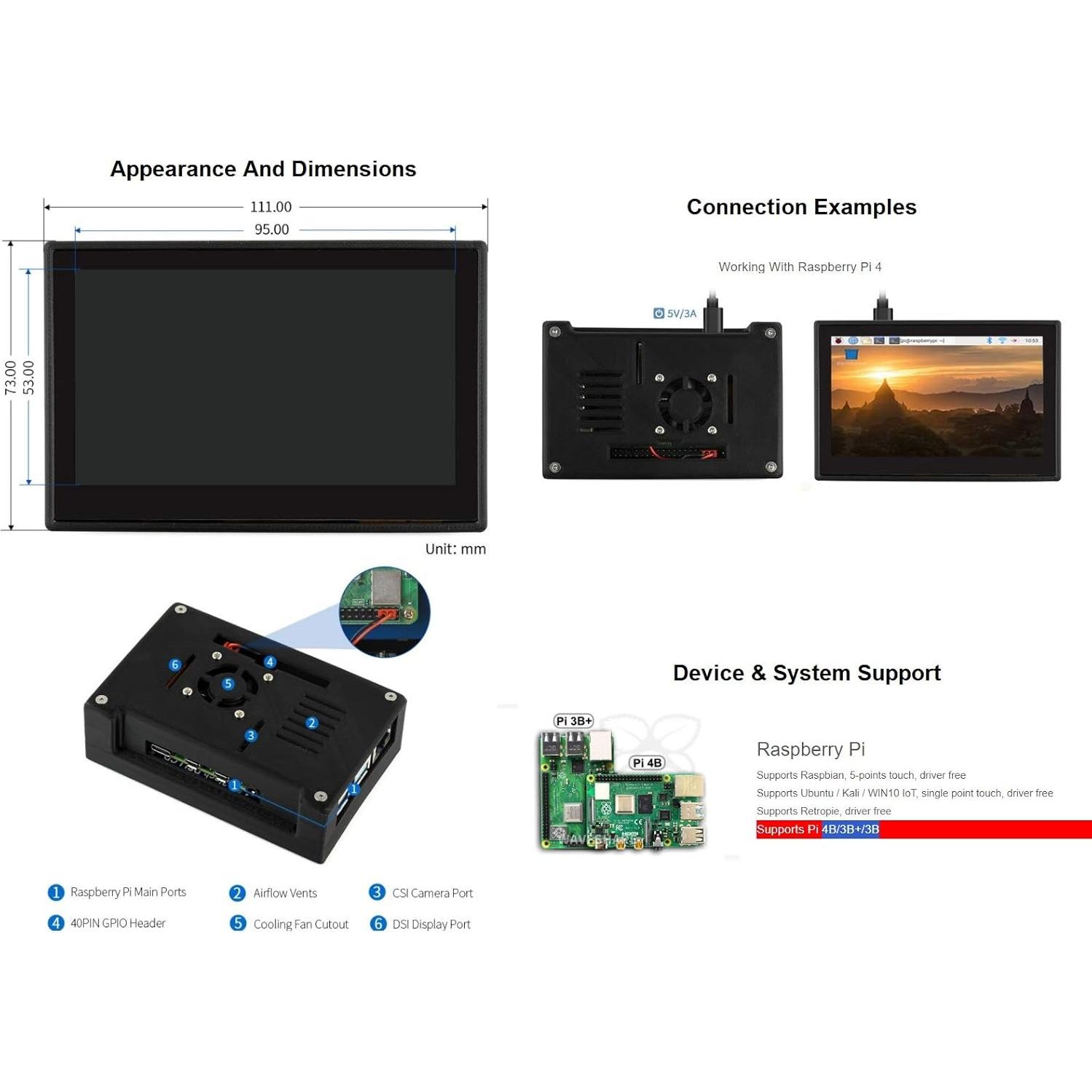 Pantalla táctil capacitiva 4.3" Waveshare para Raspberry Pi 4B