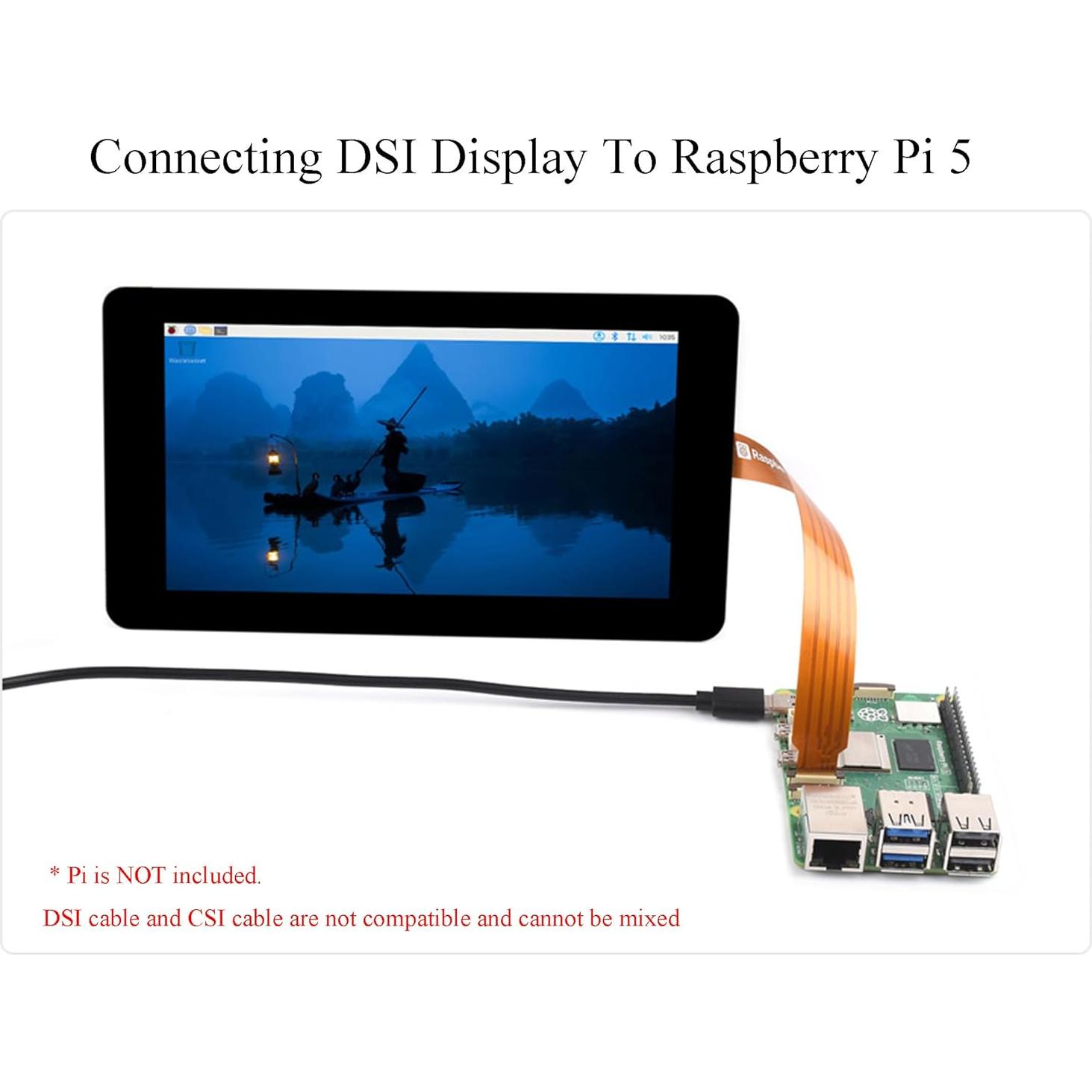 Cable Flexible DSI FPC Wonrabai 200mm Compatible Raspberry Pi 5