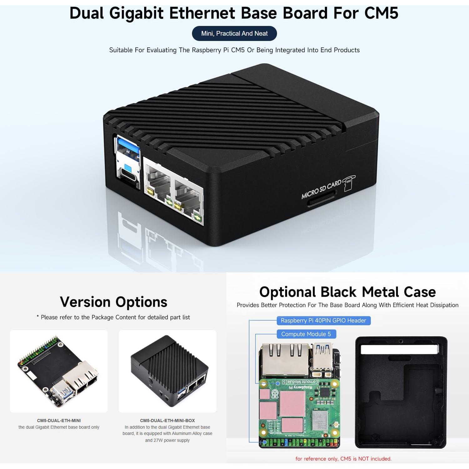 Placa Base Ethernet Doble Gigabit Waveshare CM5-DUAL-ETH-MINI