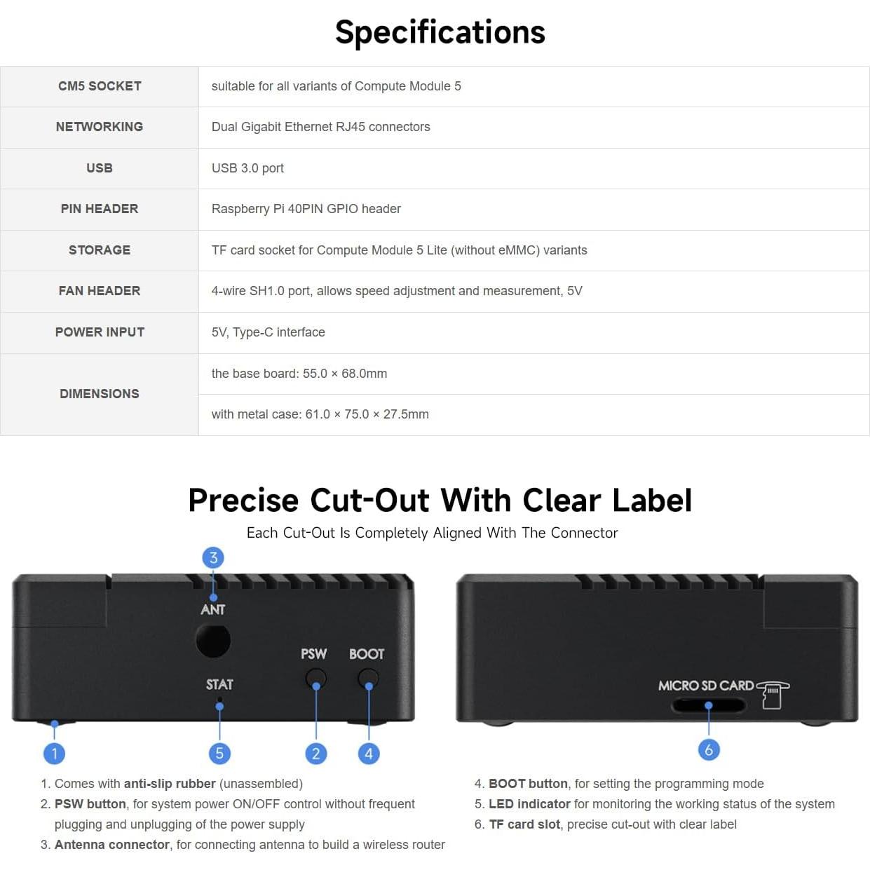 Placa Base Ethernet Doble Gigabit Waveshare CM5-DUAL-ETH-MINI