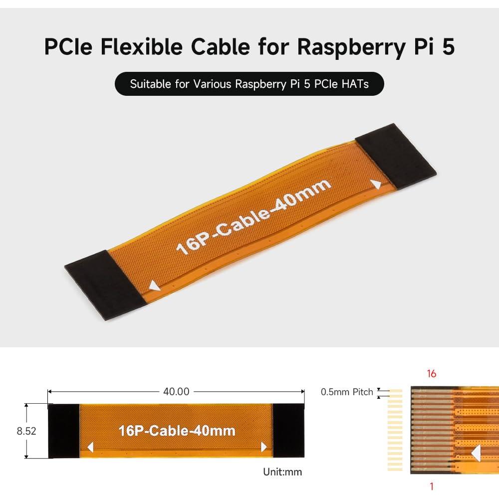 Cable Flexible PCIe 40mm Waveshare 2PCS para Raspberry Pi 5