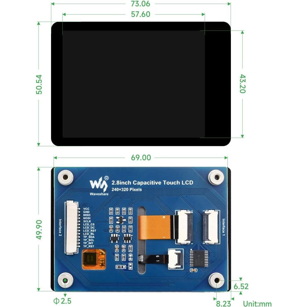 Módulo Pantalla LCD 2.8" Waveshare ST7789T3 240x320