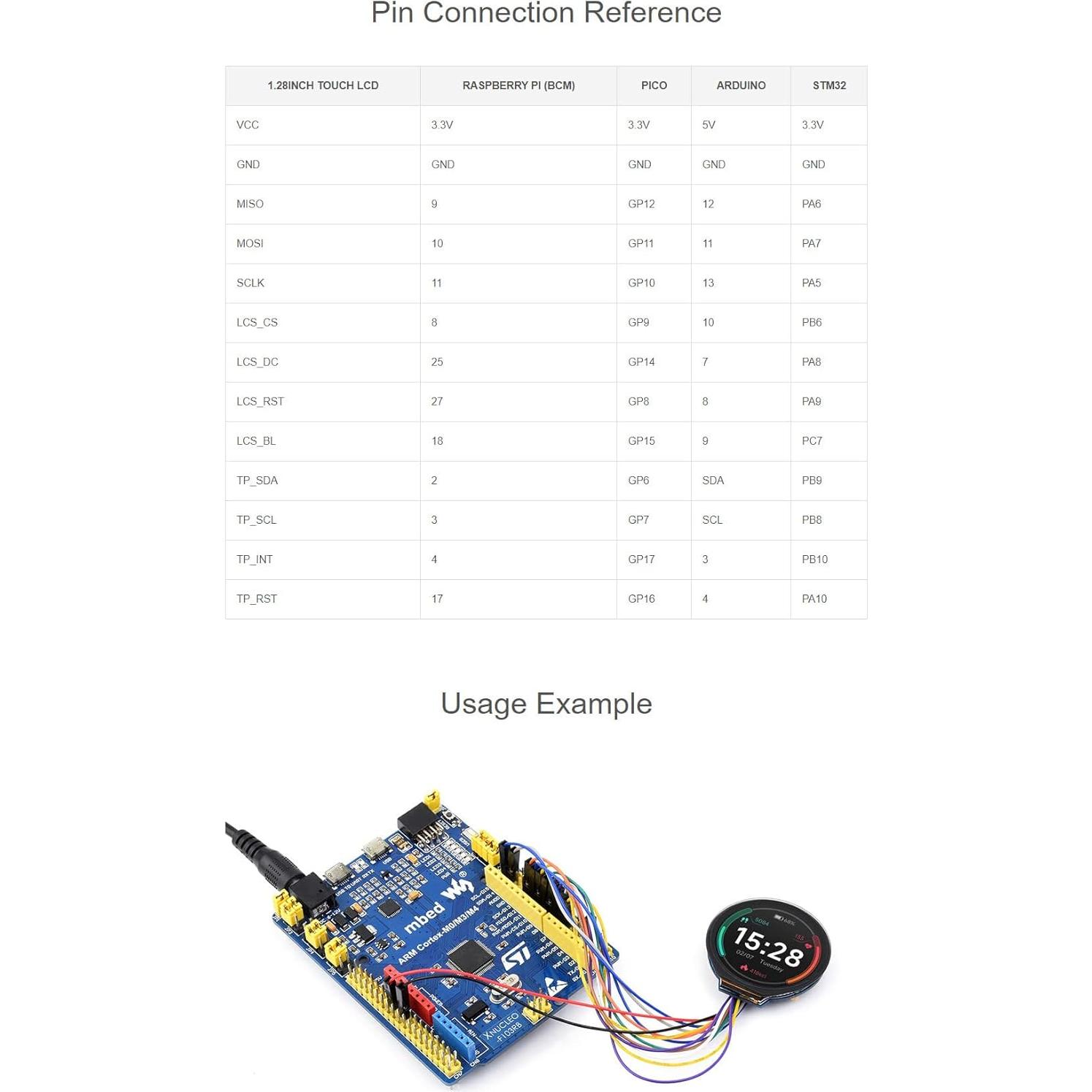 Pantalla LCD Táctil Redonda Coolwell 1.28" 240x240 para Raspberry Pi
