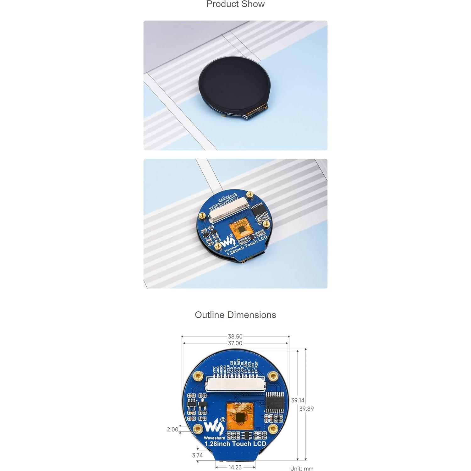 Pantalla LCD Táctil Redonda Coolwell 1.28" 240x240 para Raspberry Pi