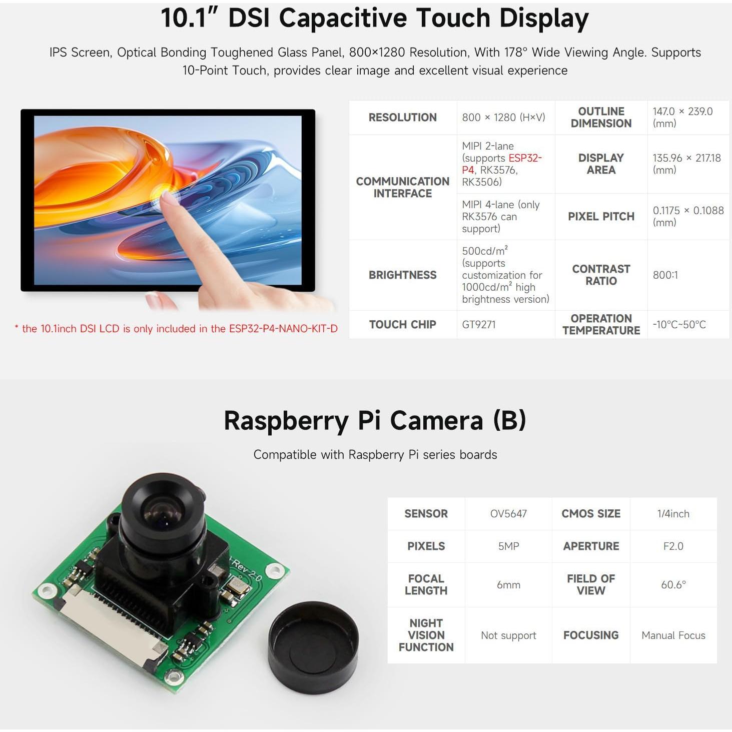Placa de Desarrollo Waveshare ESP32-P4-NANO con Cámara RPi