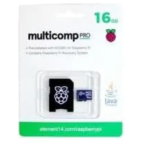 Tarjeta MicroSD 16GB multicomp PRO Clase 10 para Raspberry Pi