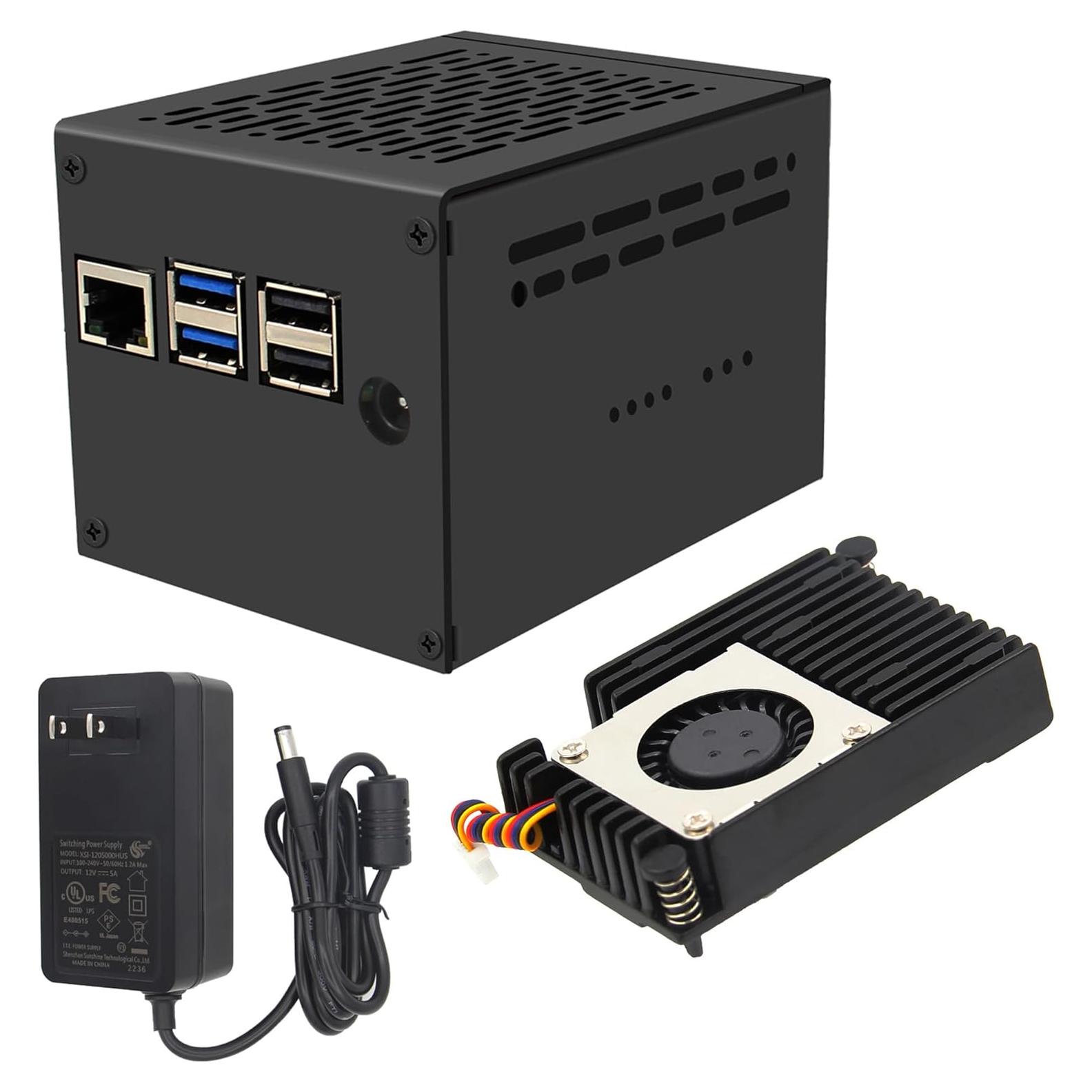 Caja Metal Geekworm X1205-C1 con Enfriador y Fuente 12V 5A