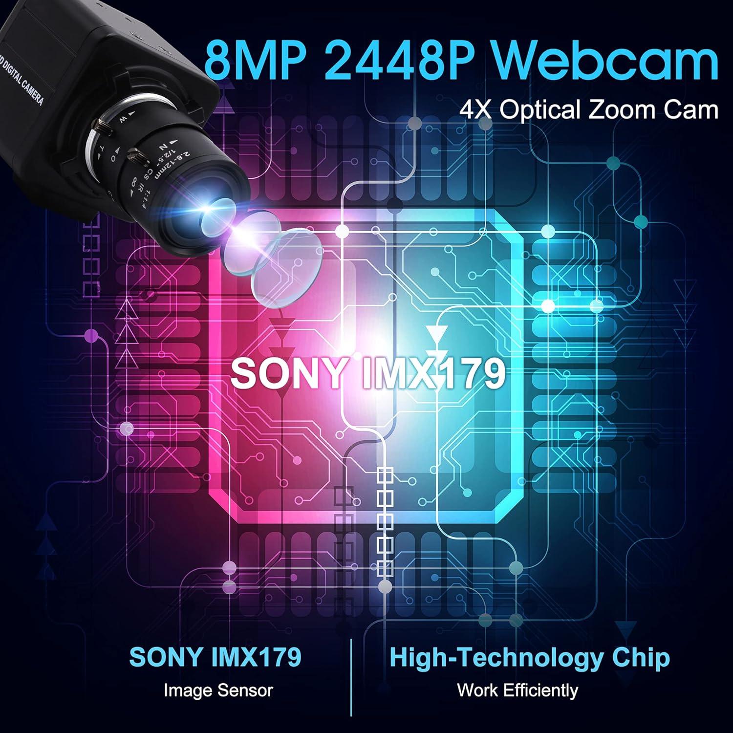 Cámara USB 8MP Varifocal 2.8-12mm Webcam para PC