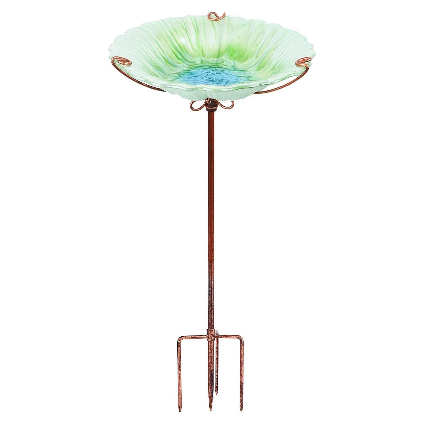 MUMTOP Fuente para Aves de Vidrio 66 cm con Estaca Metal Verde
