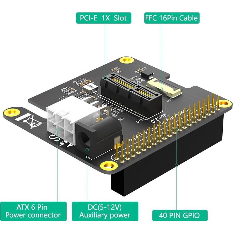 Adaptador PCI-E 1x Mustpoint con Alimentación 12V para Raspberry Pi