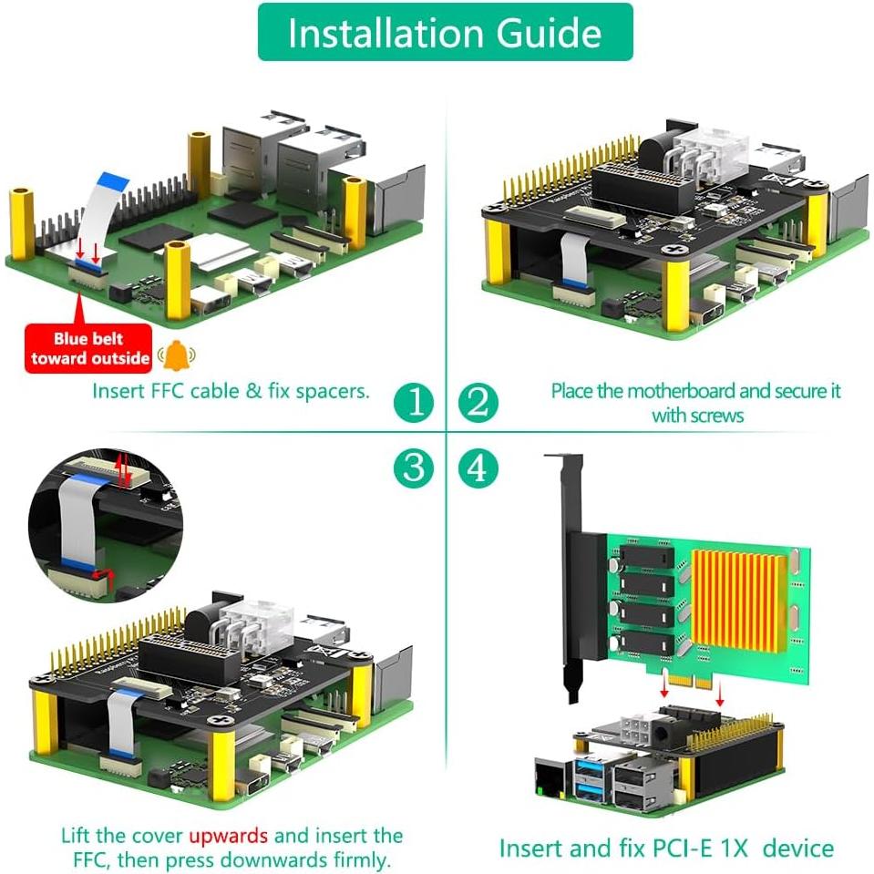 Adaptador PCI-E 1x Mustpoint con Alimentación 12V para Raspberry Pi