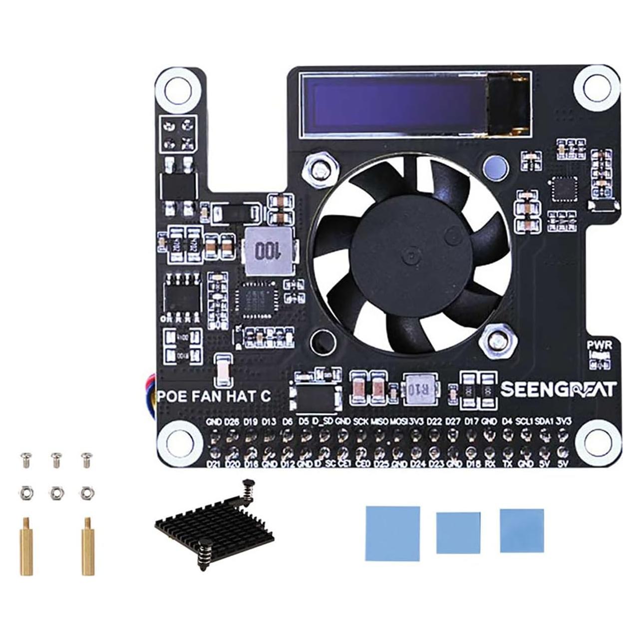 HAT POE para Raspberry Pi 5 con Pantalla OLED y Ventilador