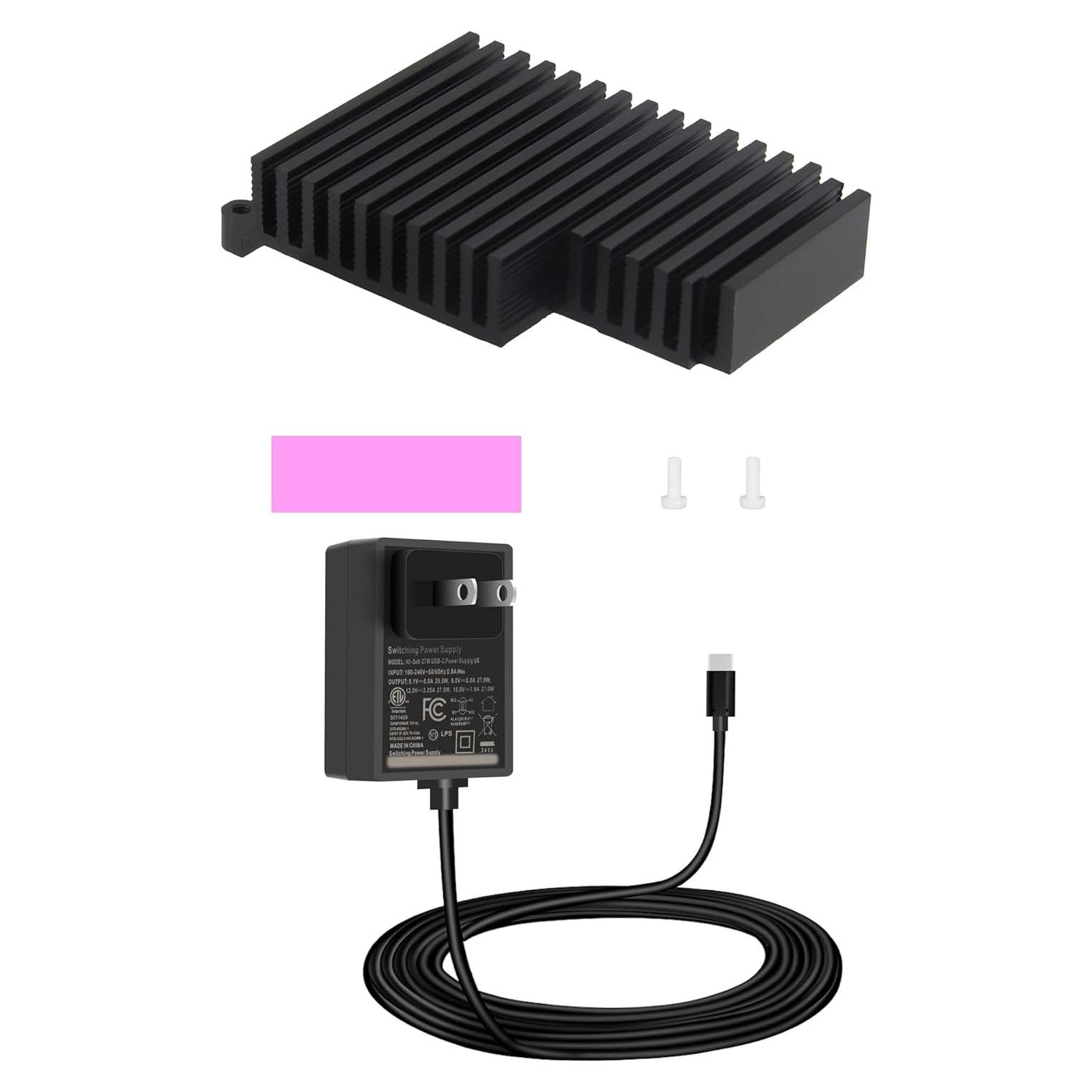 Fuente de Alimentación USB-C GaN 27W + Disipador Aluminio H509 para Raspberry Pi 5