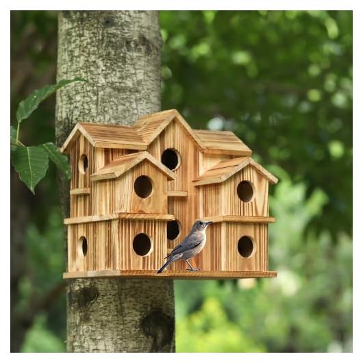 Casa para Aves de Madera YYYUAN 10 Agujeros Jardín 28x18x23cm