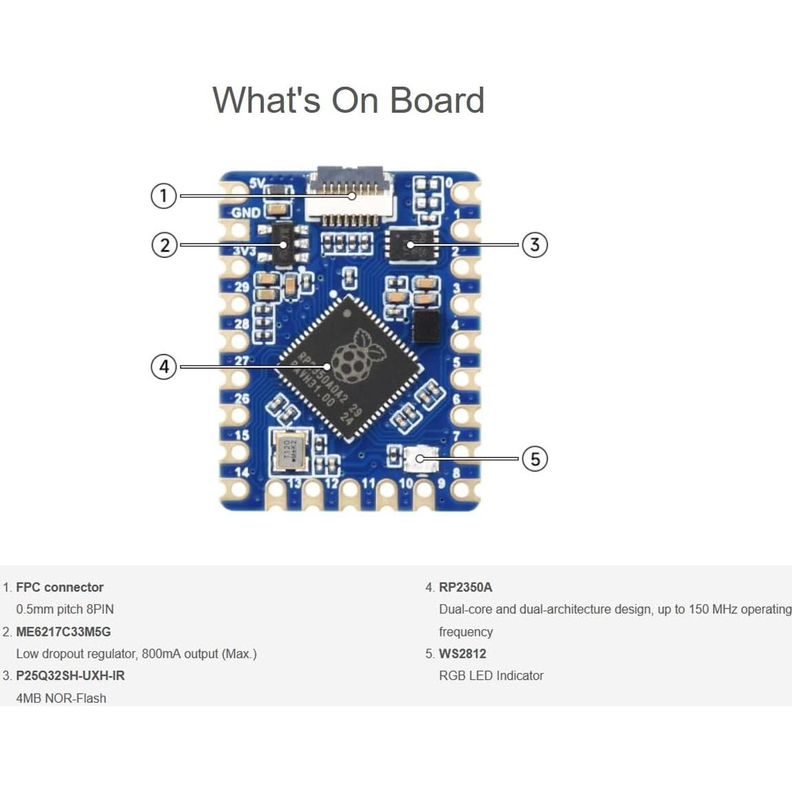 Placa de Desarrollo Waveshare RP2350-Tiny 10g 2.34x1.78cm