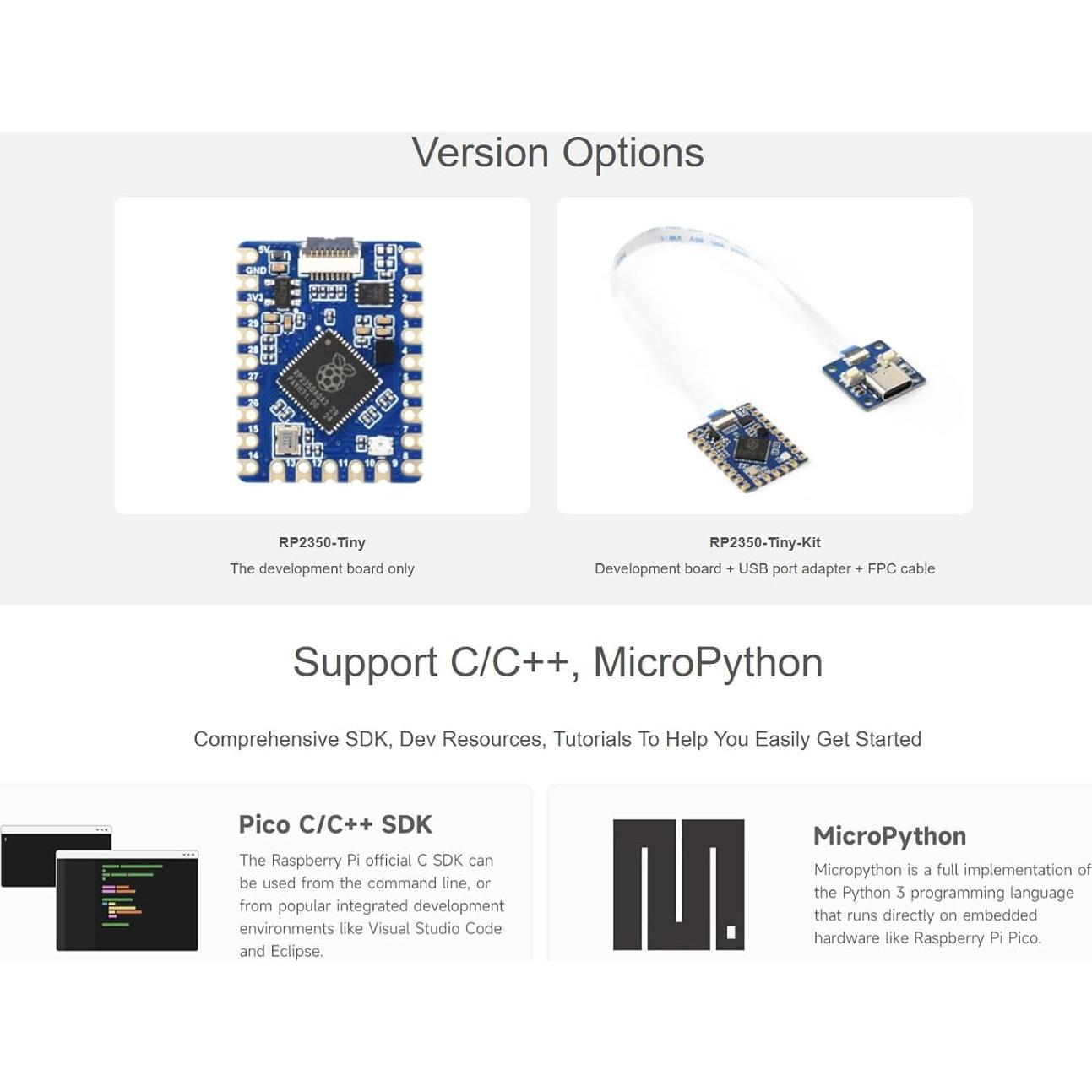 Placa de Desarrollo Waveshare RP2350-Tiny 10g 2.34x1.78cm