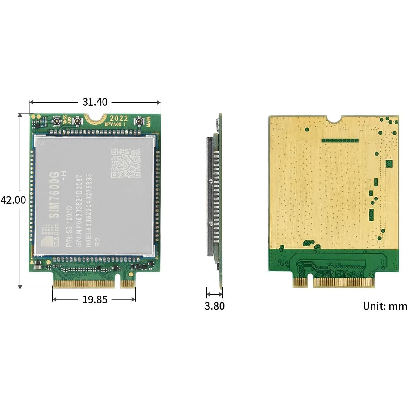 Módulo 4G LTE Waveshare SIM7600G-H-M.2 GNSS M.2 B Key