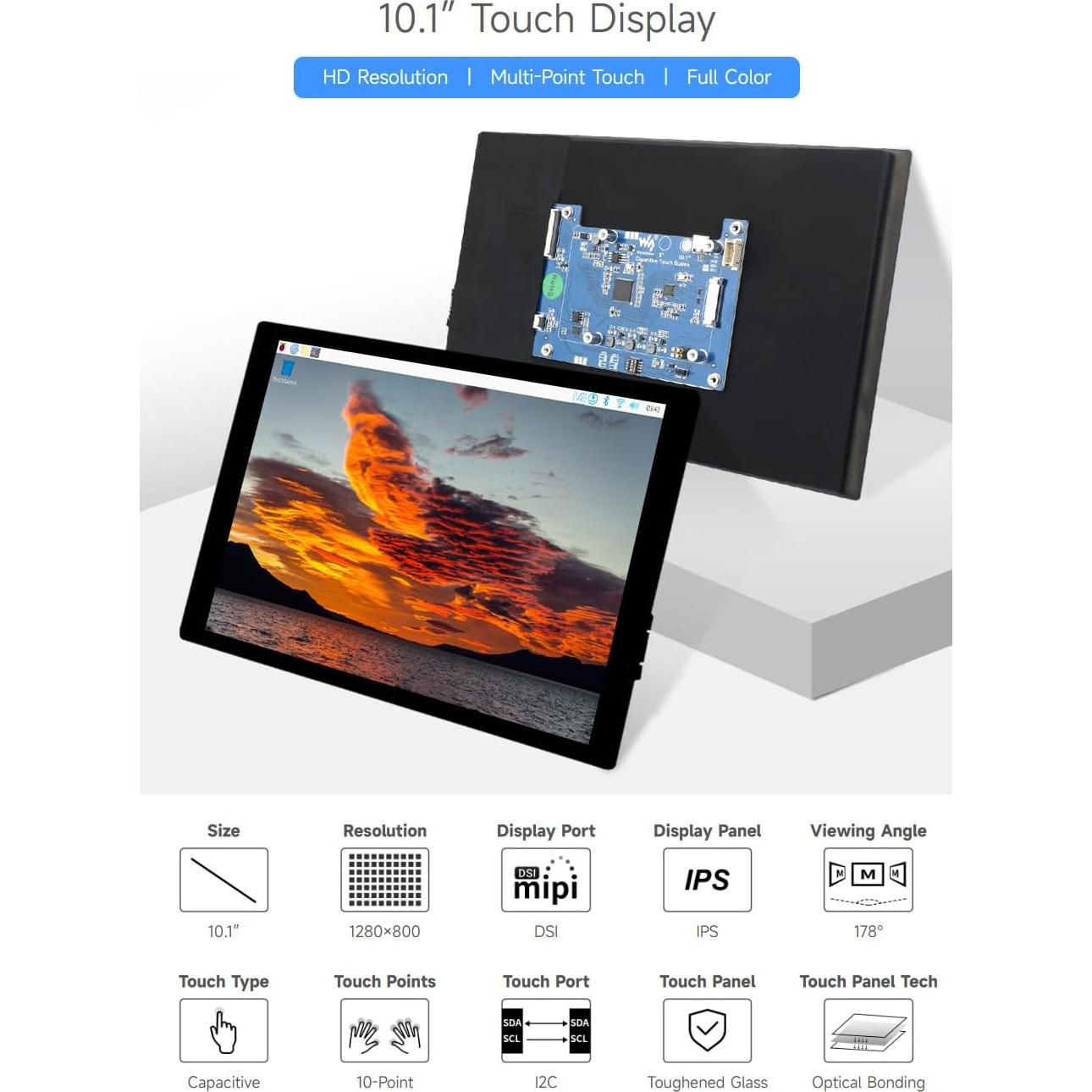 Pantalla Táctil Capacitiva Waveshare 10.1" 1280x800 IPS DSI