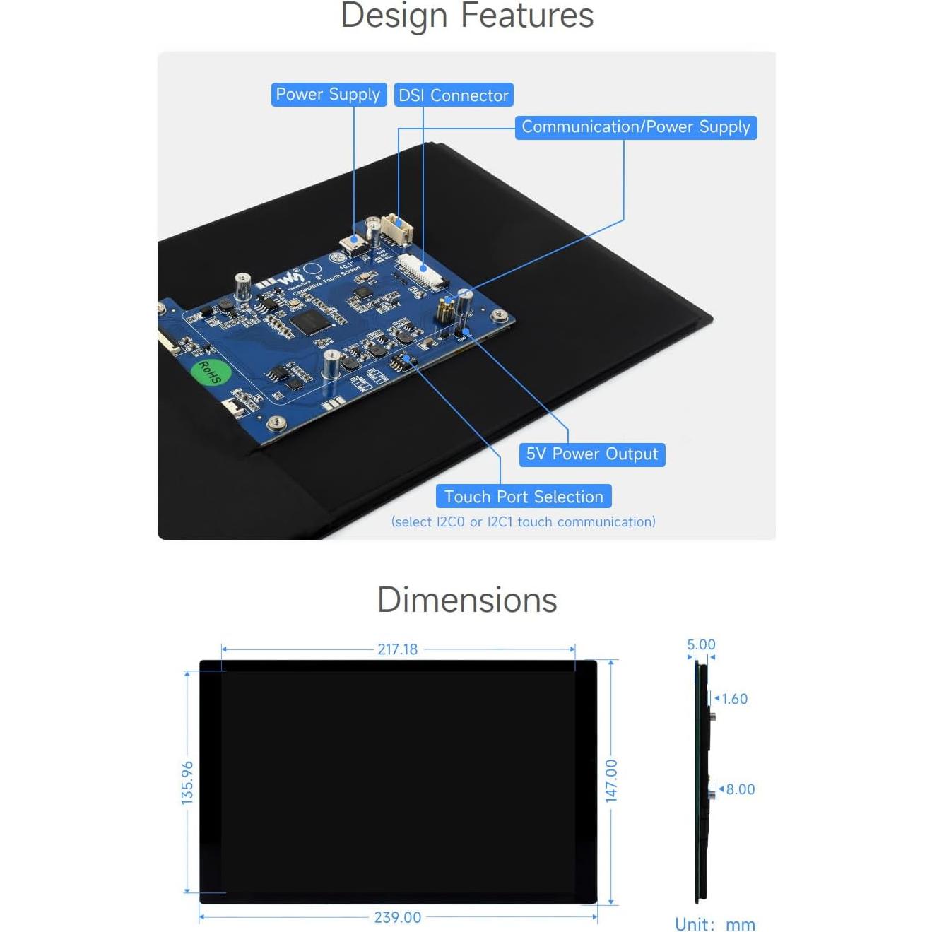 Pantalla Táctil Capacitiva Waveshare 10.1" 1280x800 IPS DSI