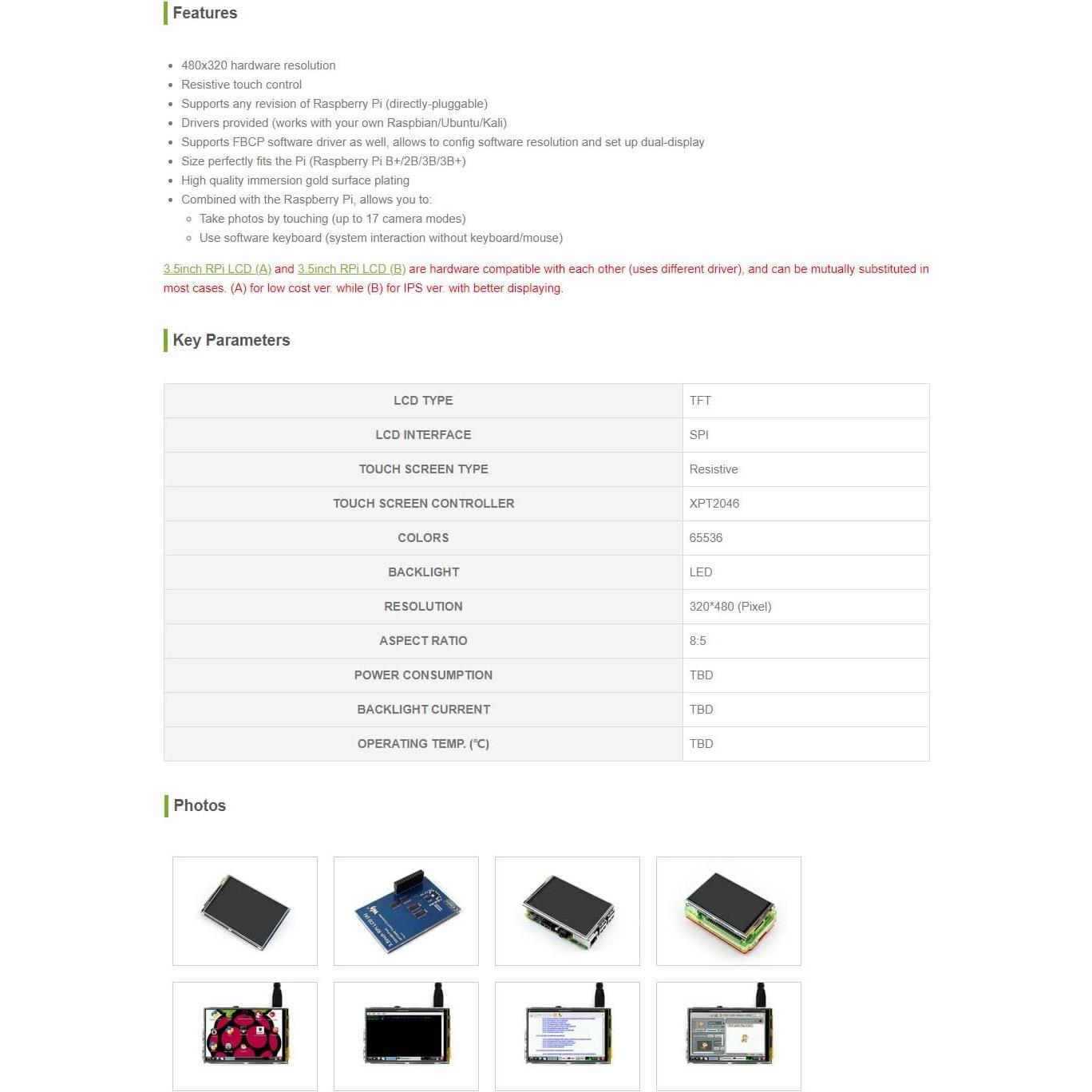 Pantalla Táctil Waveshare 3.5" LCD 480x320 para Raspberry Pi