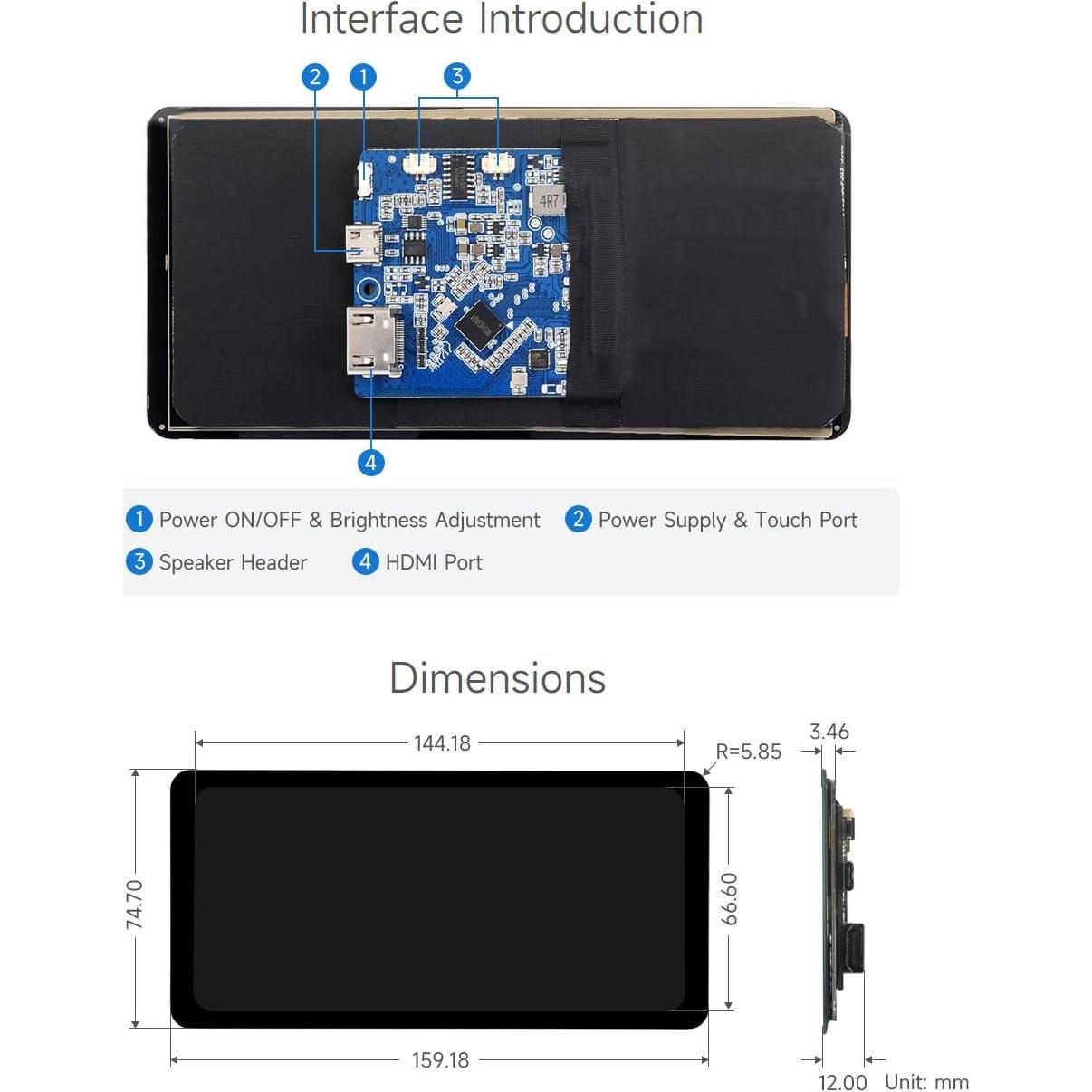 Pantalla Táctil Capacitiva Waveshare 6.25" 720x1560 HDMI