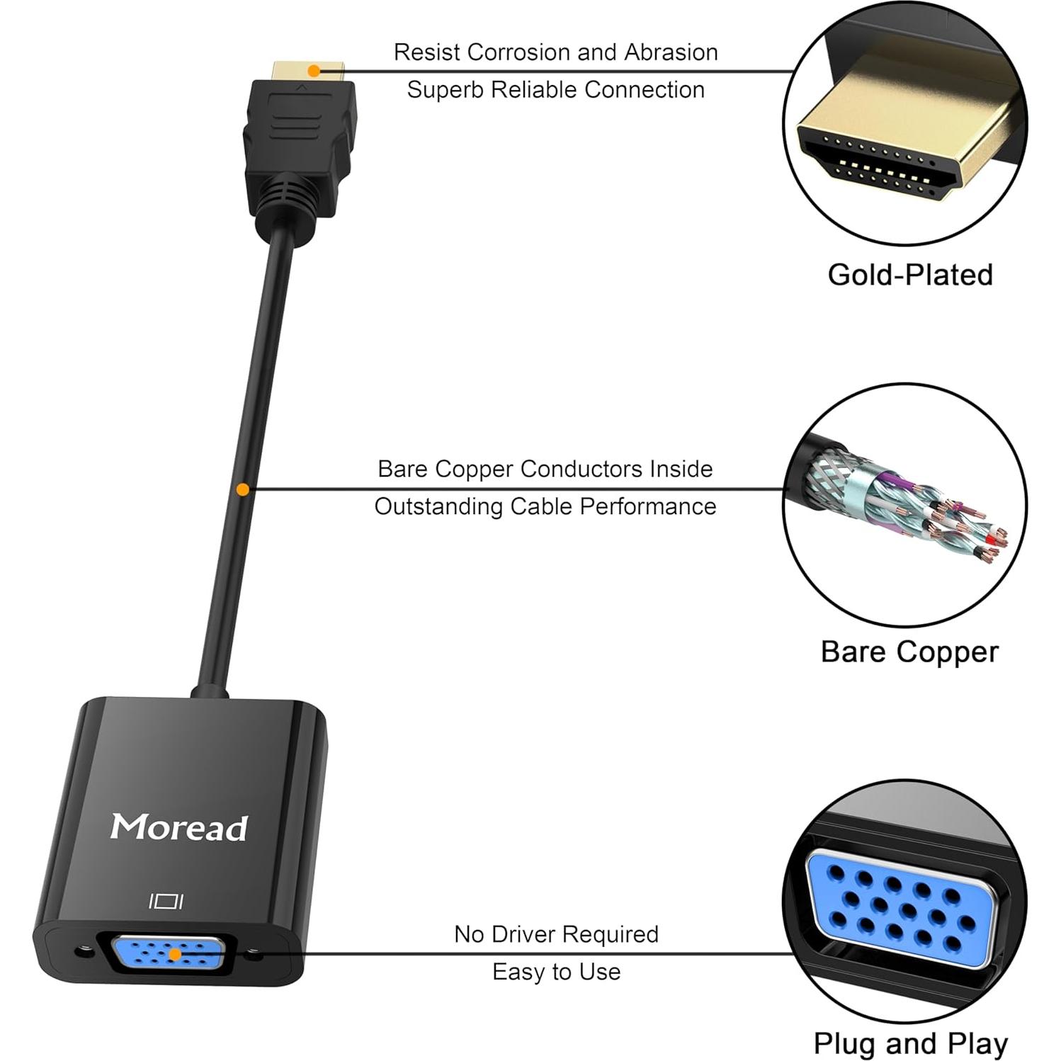 Adaptador HDMI a VGA Moread 1080p Negro - Unidireccional