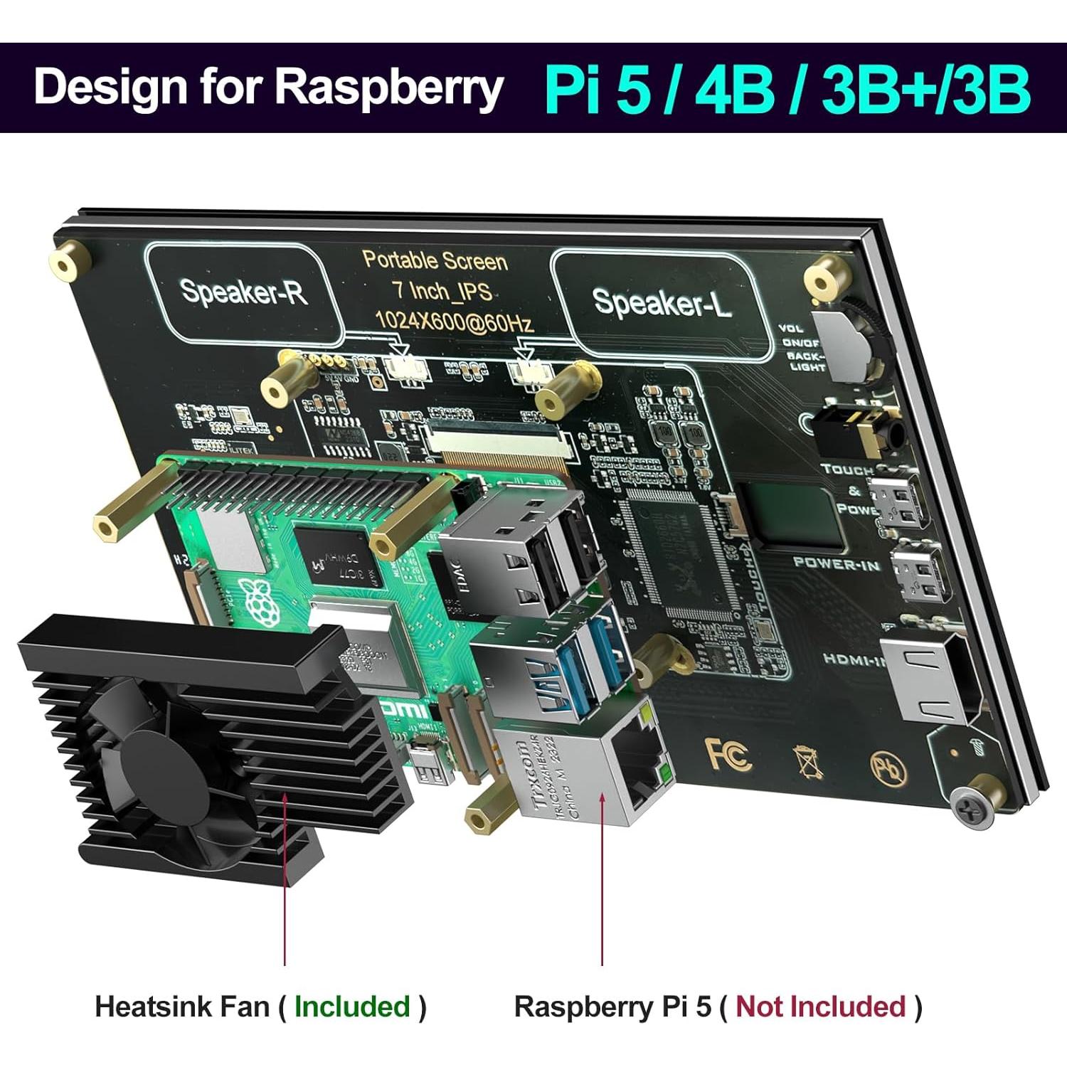 Pantalla Táctil Capacitiva 7" Innomaker 1024x600 HDMI para Raspberry Pi